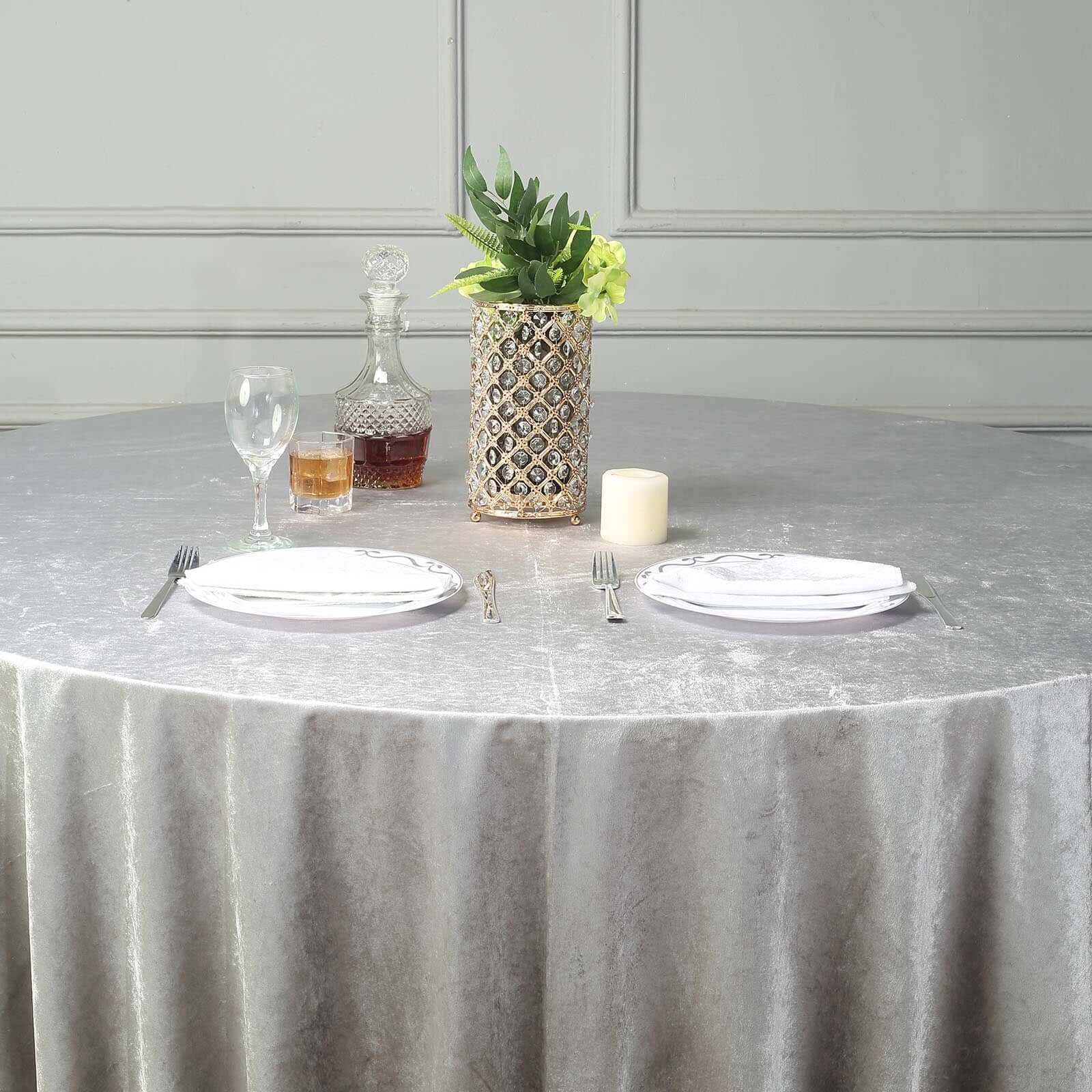 Premium Velvet Round Tablecloth 120" Silver - Seamless Soft & Reusable Table Cover - Image 3