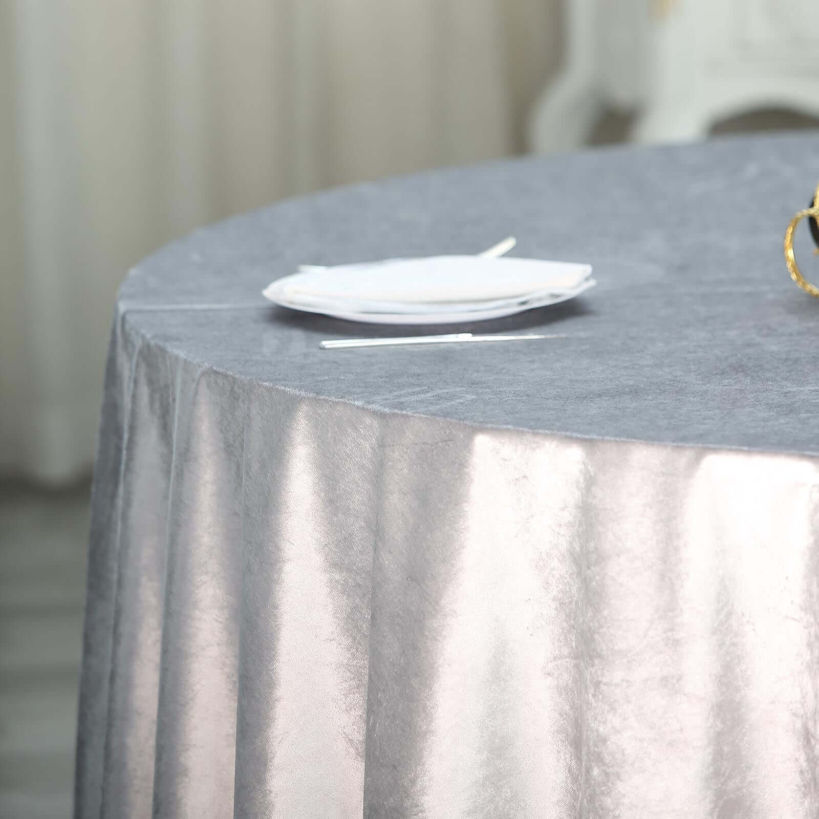 Premium Velvet Round Tablecloth 120" Silver - Seamless Soft & Reusable Table Cover - Image 7