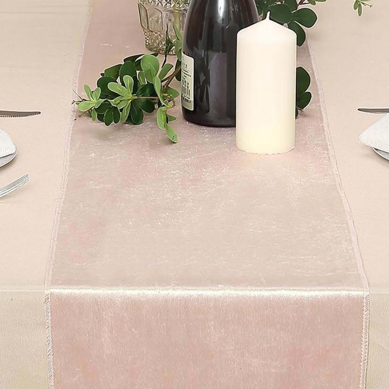 Premium Velvet Table Runner 12"x108" Blush - Sheen Finish Reusable Linen