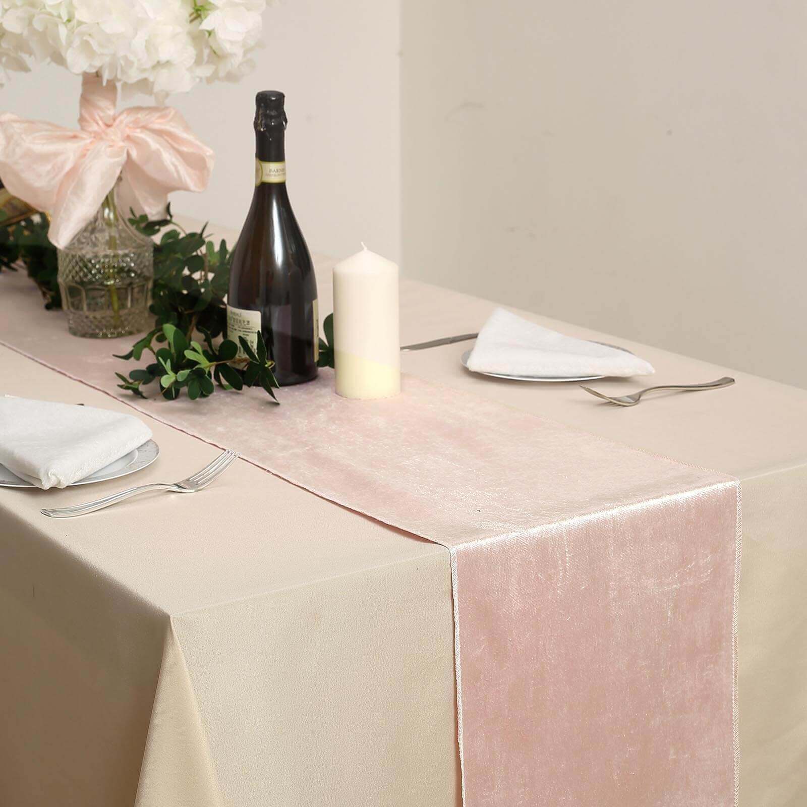 Premium Velvet Table Runner 12"x108" Blush - Sheen Finish Reusable Linen - Image 2