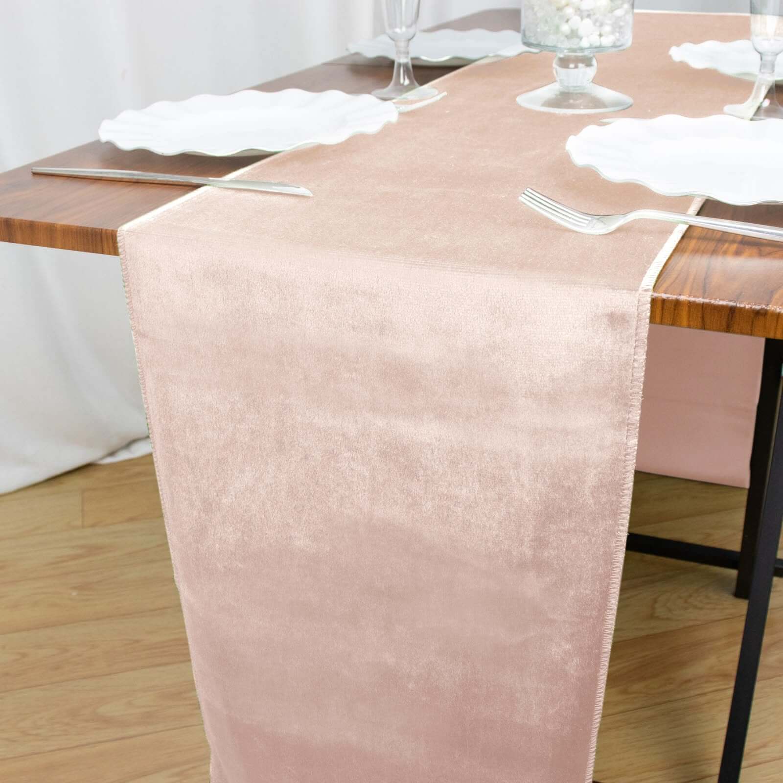 Premium Velvet Table Runner 12"x108" Blush - Sheen Finish Reusable Linen - Image 3