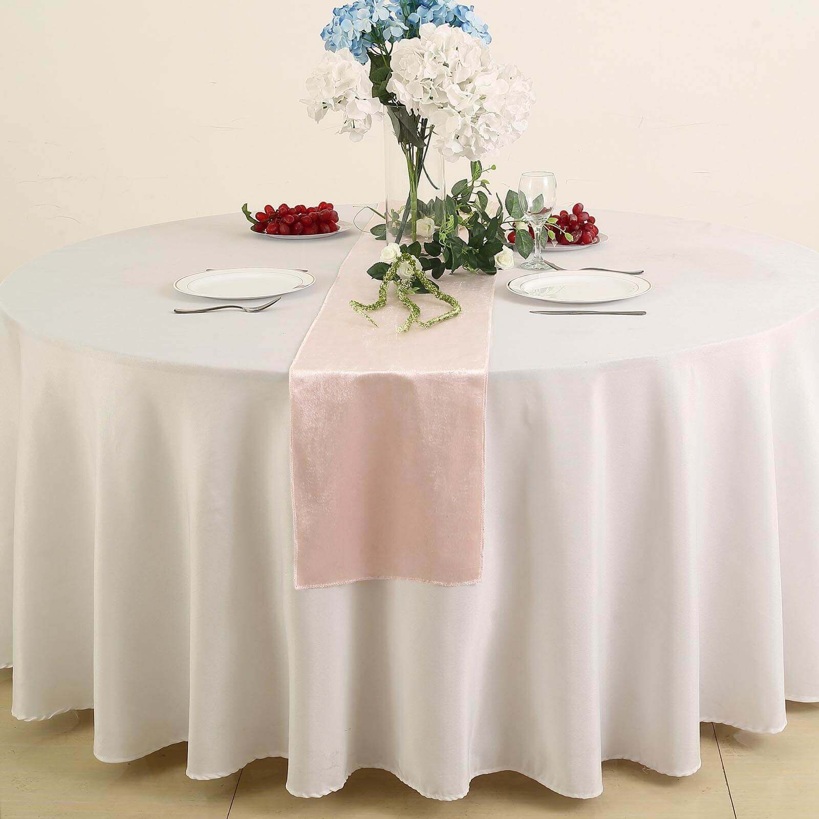 Premium Velvet Table Runner 12"x108" Blush - Sheen Finish Reusable Linen - Image 8