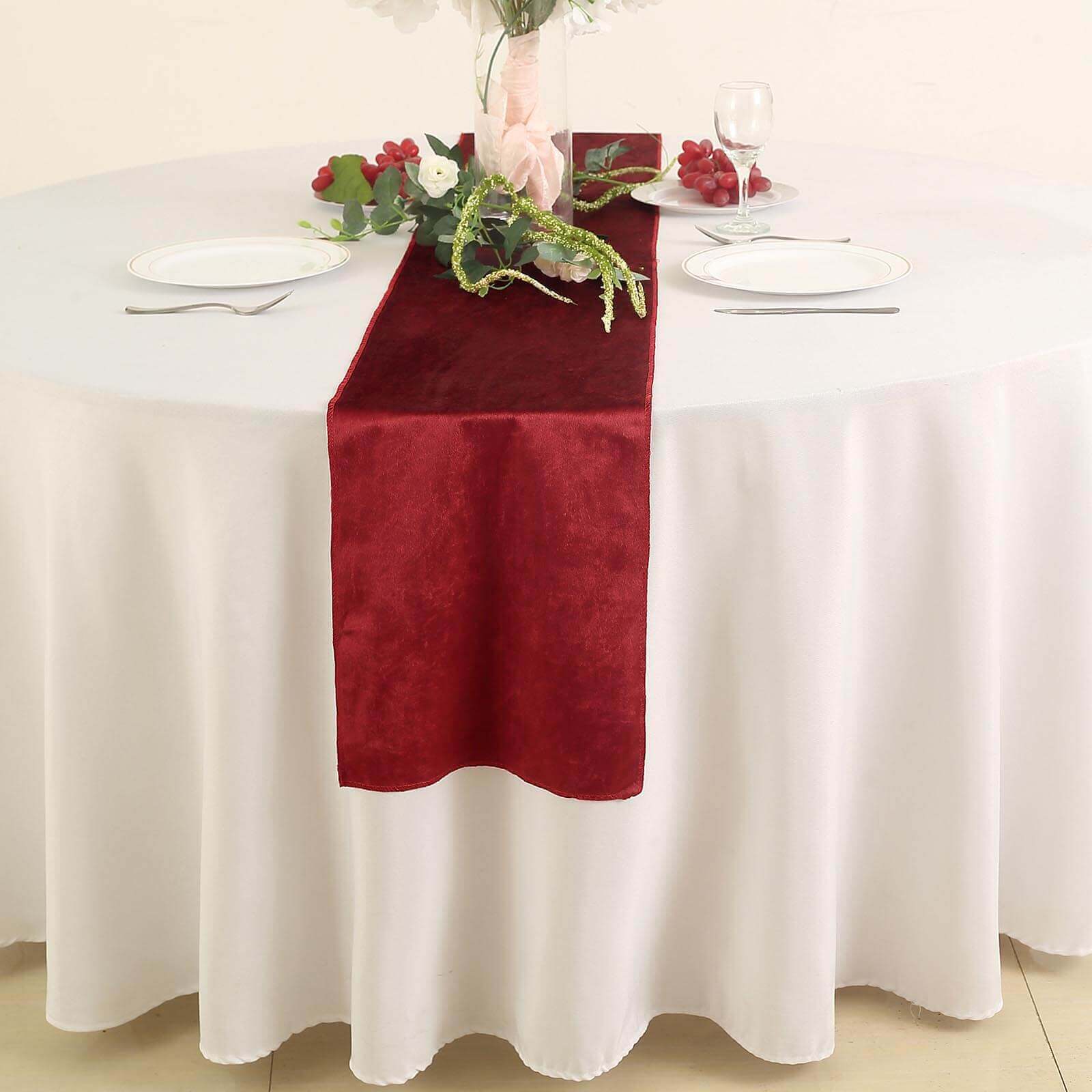 Premium Velvet Table Runner 12"x108" Red - Sheen Finish Reusable Linen - Image 8