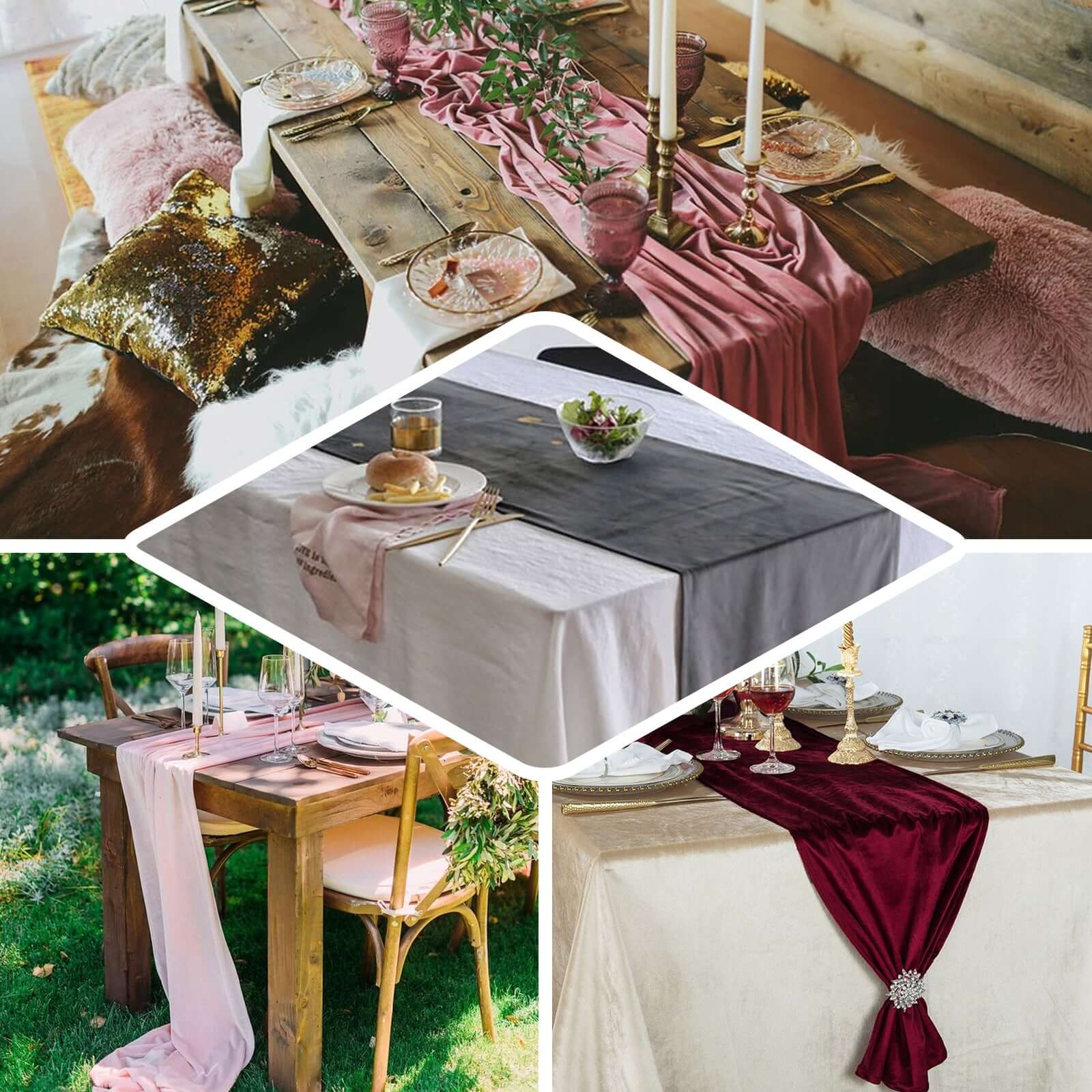 Premium Velvet Table Runner 12"x108" Dusty Rose - Sheen Finish Reusable Linen - Image 5