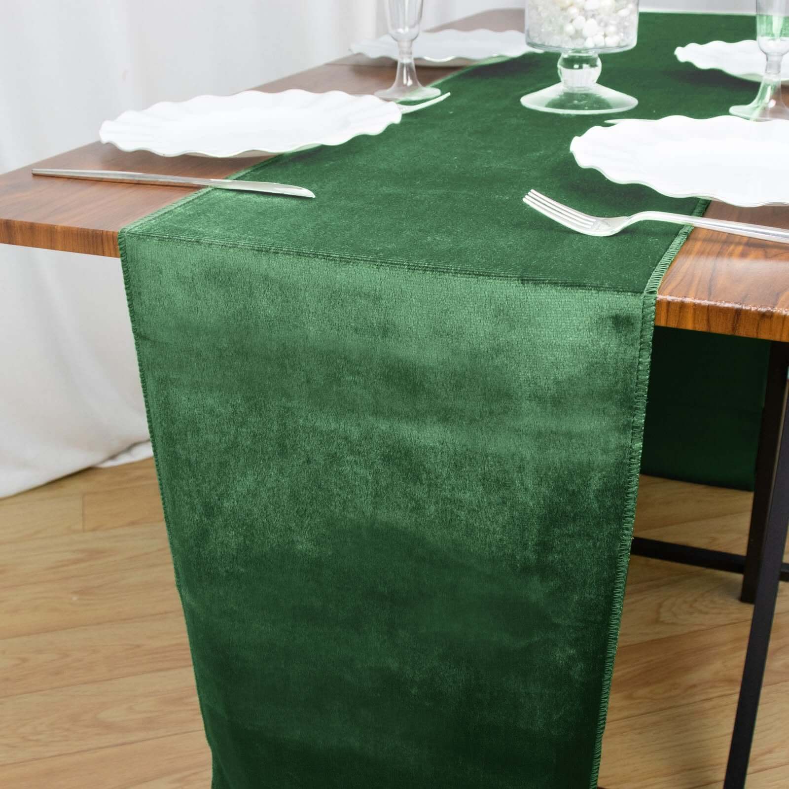 Premium Velvet Table Runner 12"x108" Hunter Emerald Green - Sheen Finish Reusable Linen - Image 3