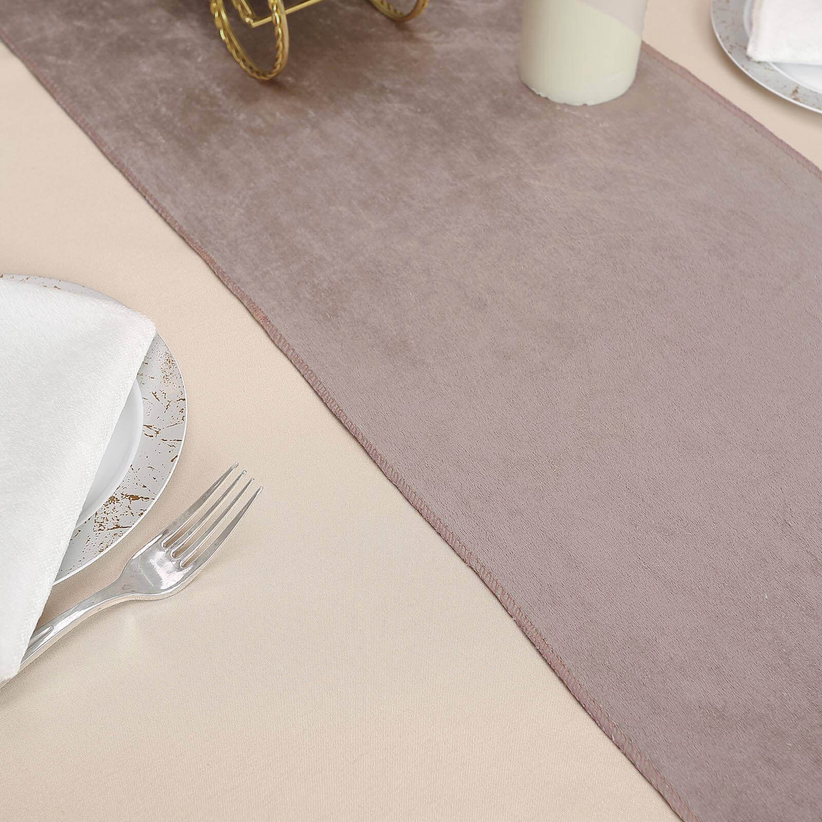 Premium Velvet Table Runner 12"x108" Mauve - Sheen Finish Reusable Linen - Image 7