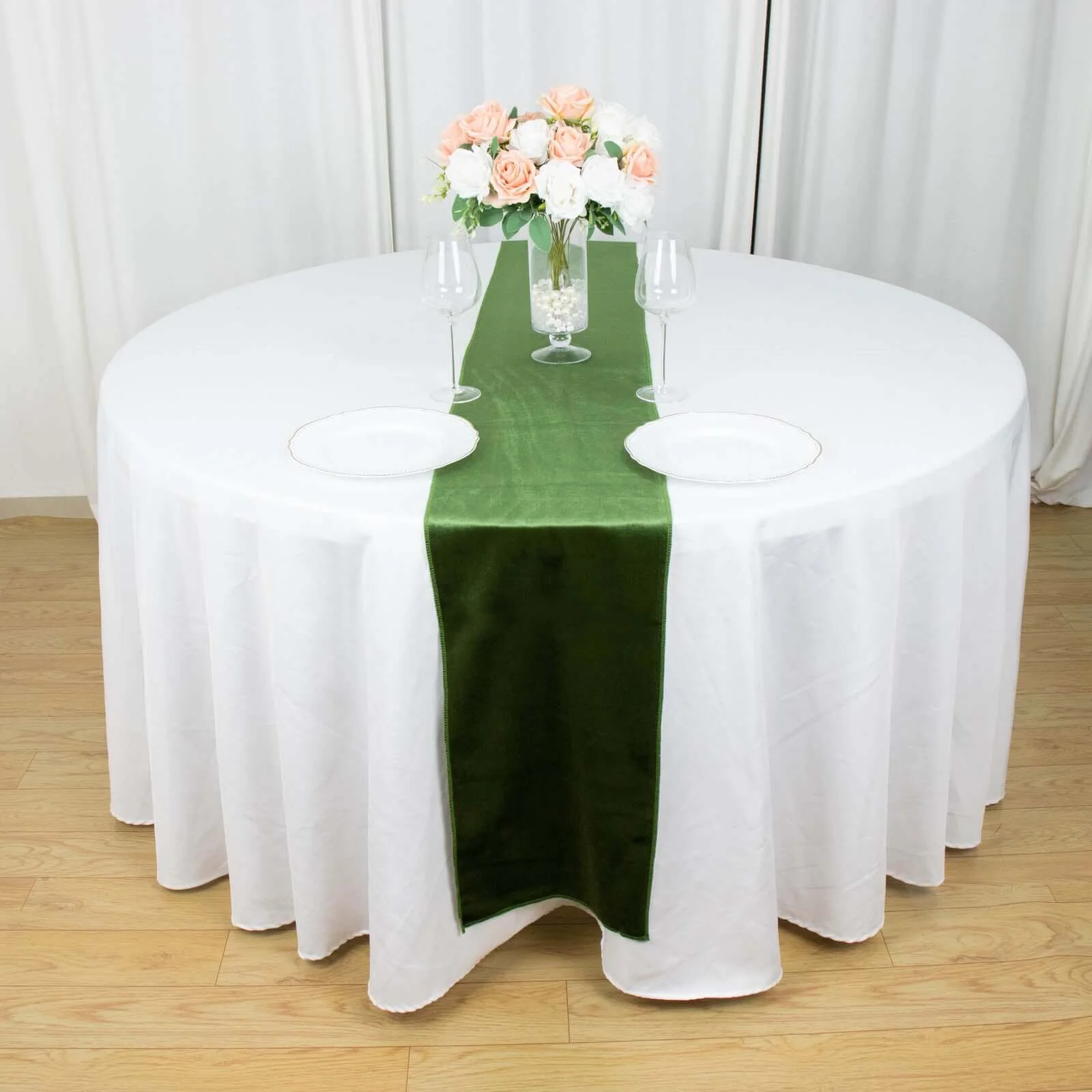 Premium Velvet Table Runner 12"x108" Olive Green - Sheen Finish Reusable Linen - Image 3