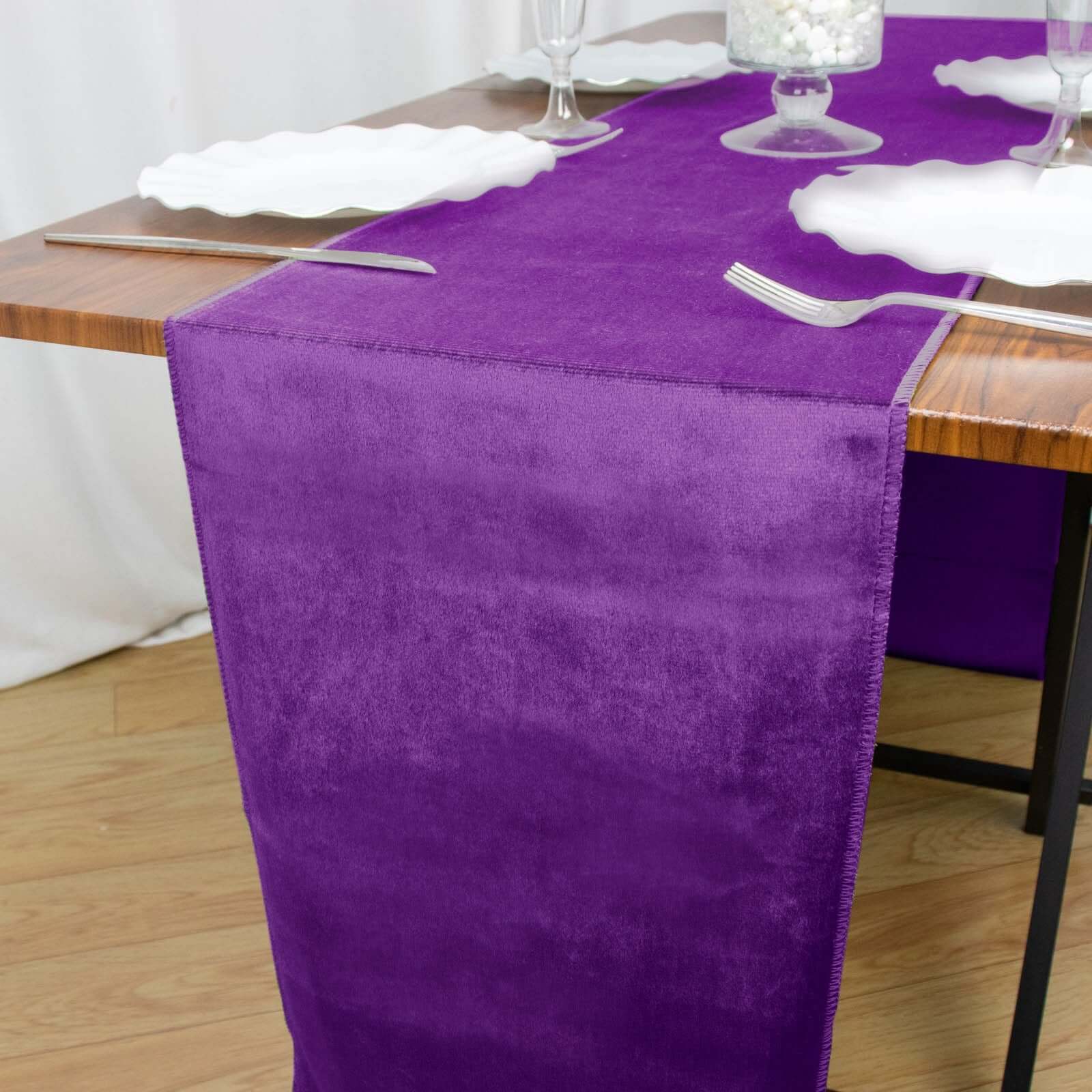 Premium Velvet Table Runner 12"x108" Purple - Sheen Finish Reusable Linen - Image 3
