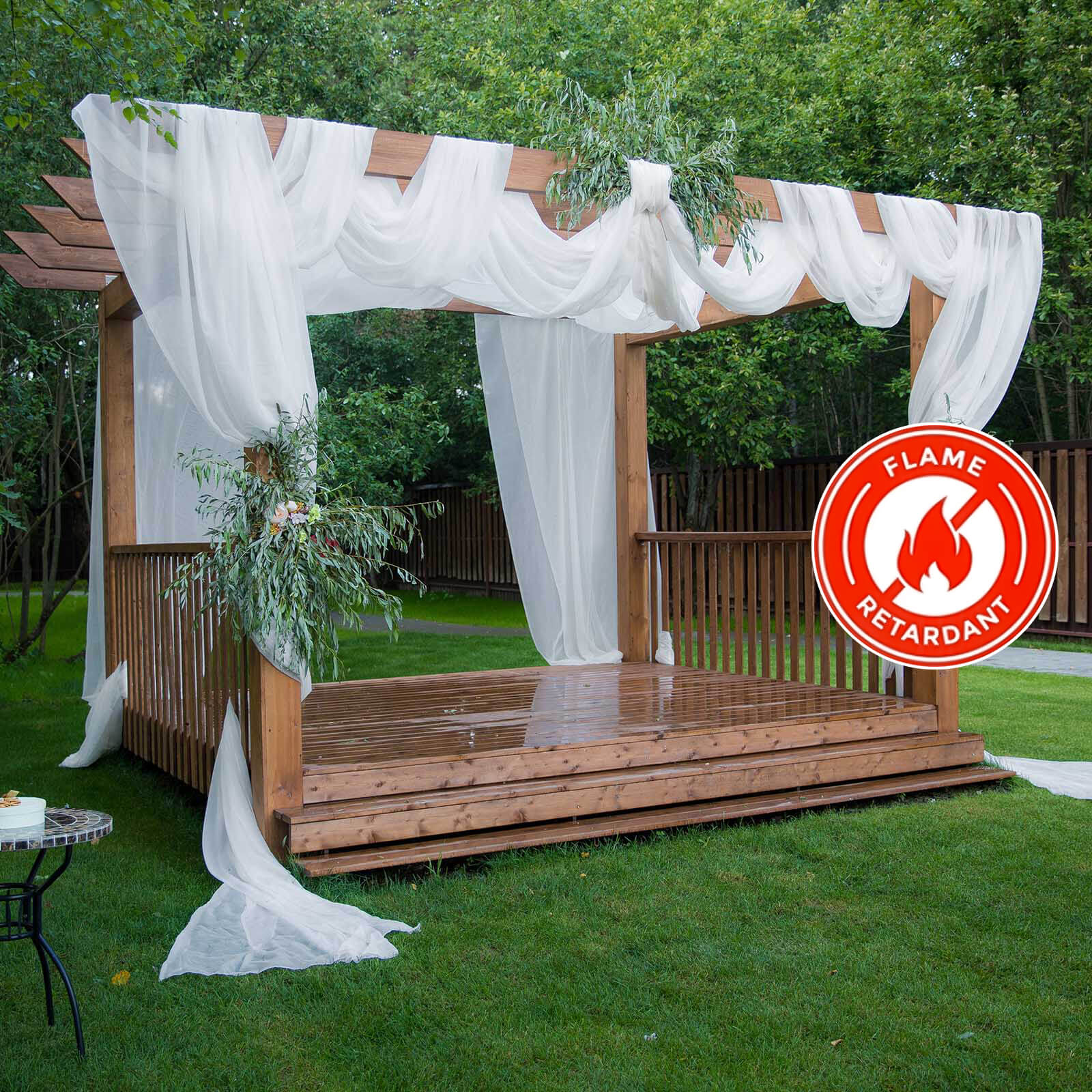 White Chiffon Ceiling Drapery, Durable Flame Resistant Long Curtain Backdrop Panel With Rod Pocket 5ftx32ft