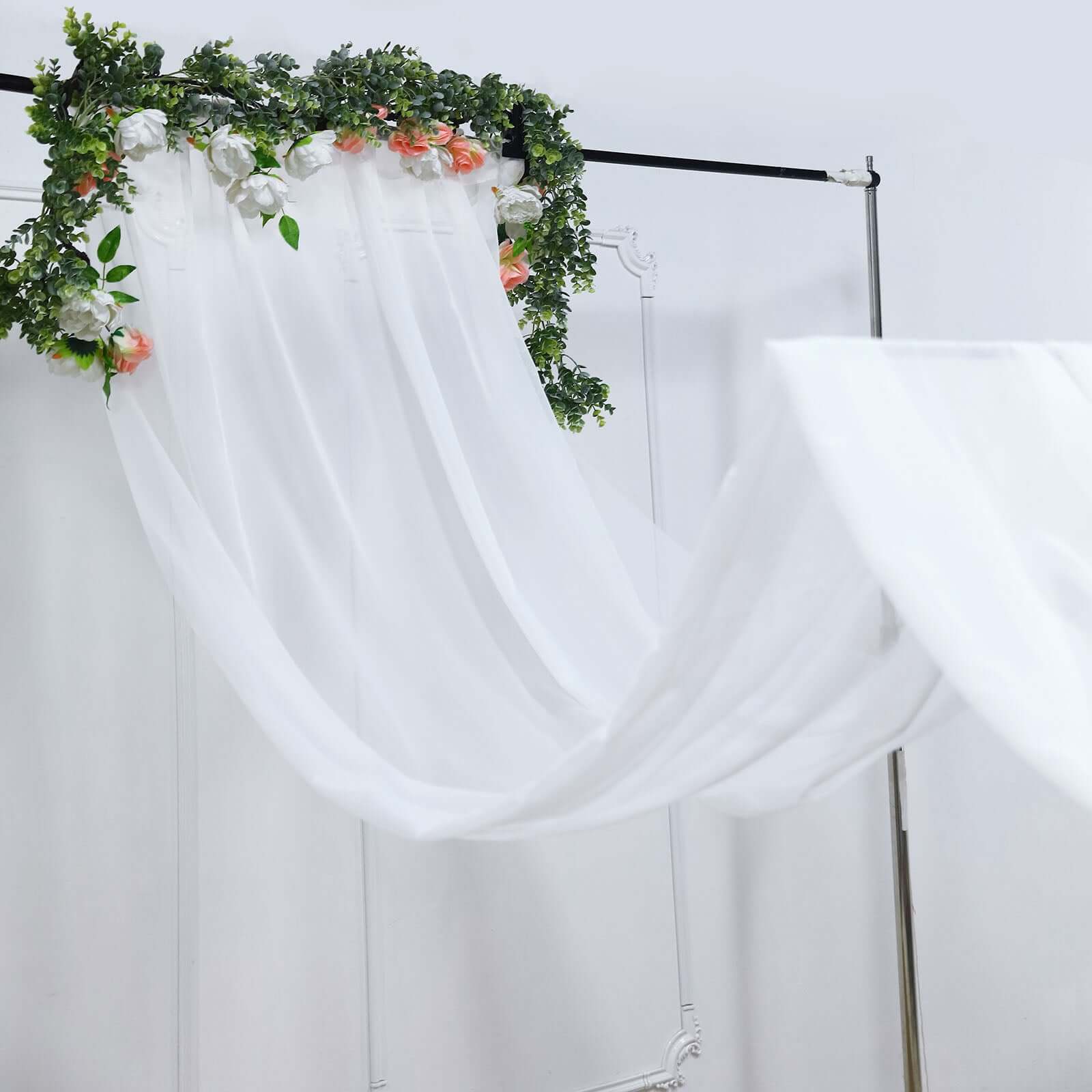 White Chiffon Ceiling Drapery, Durable Flame Resistant Long Curtain Backdrop Panel With Rod Pocket 5ftx32ft - Image 2
