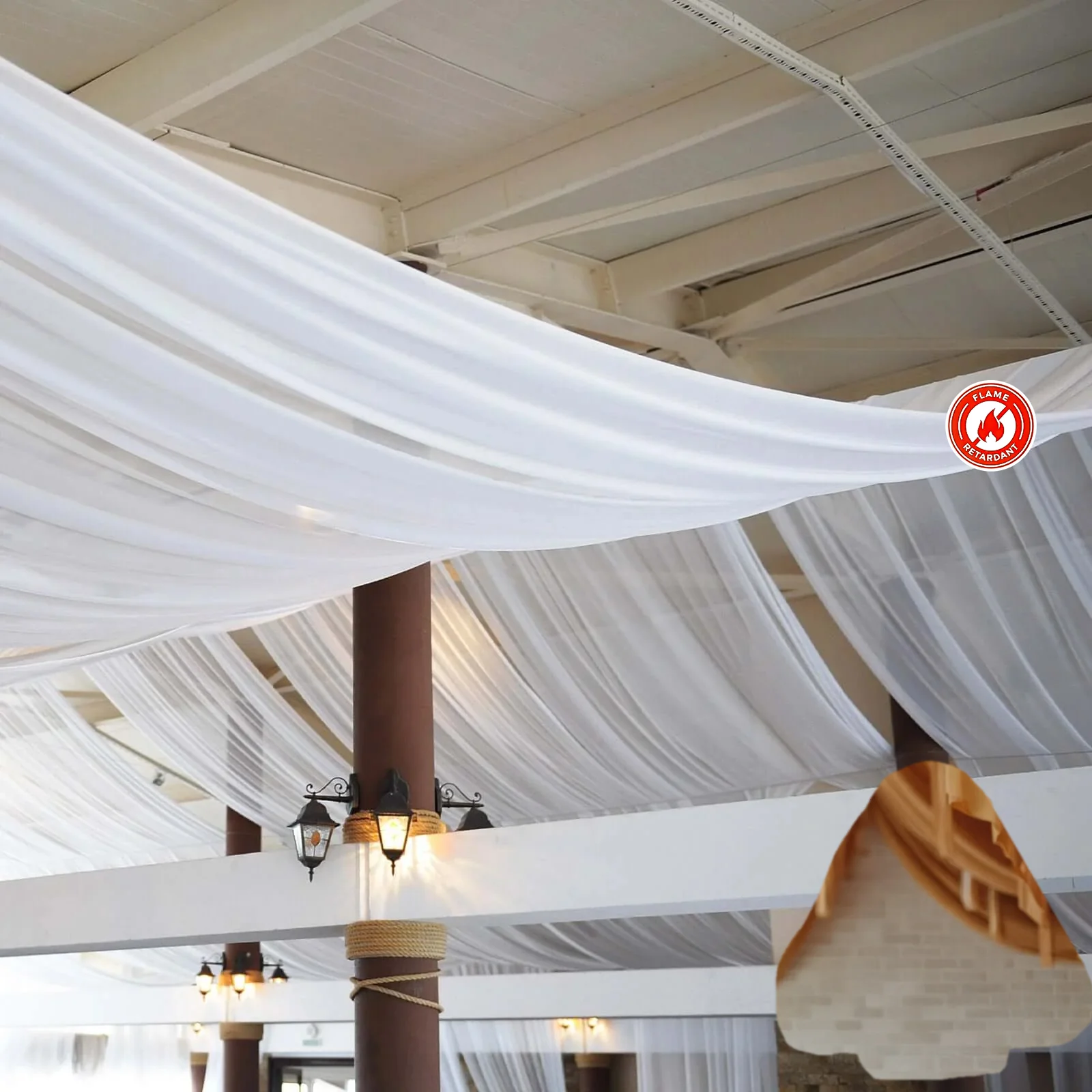White Chiffon Ceiling Drapery, Durable Flame Resistant Long Curtain Backdrop Panel With Rod Pocket 5ftx32ft - Image 5