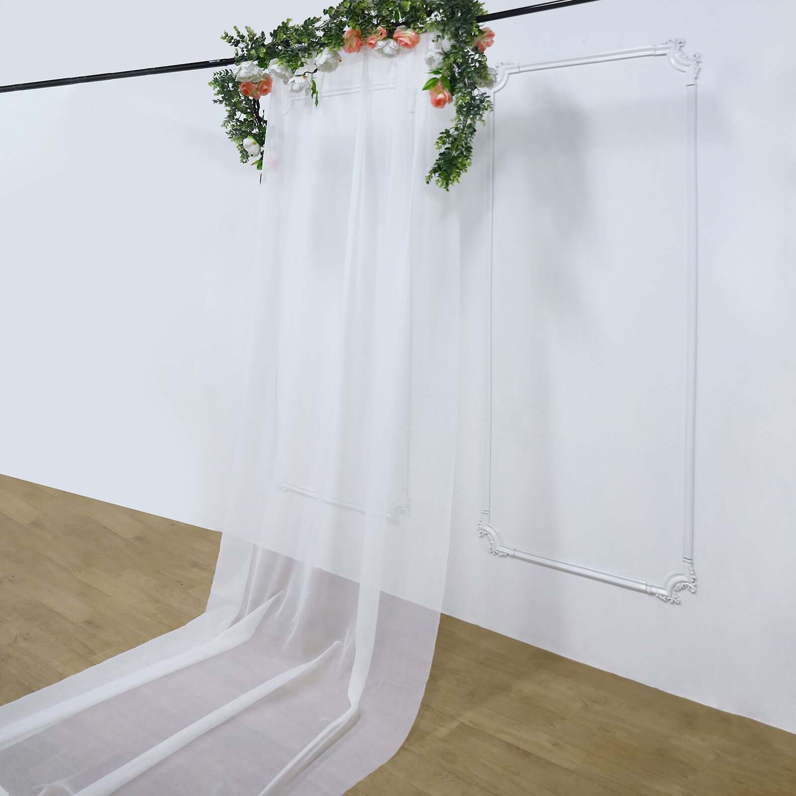 White Chiffon Drape Curtain, Durable Flame Resistant Backdrop Panel Ceiling Decoration With Rod Pocket 5ftx14ft - Image 2