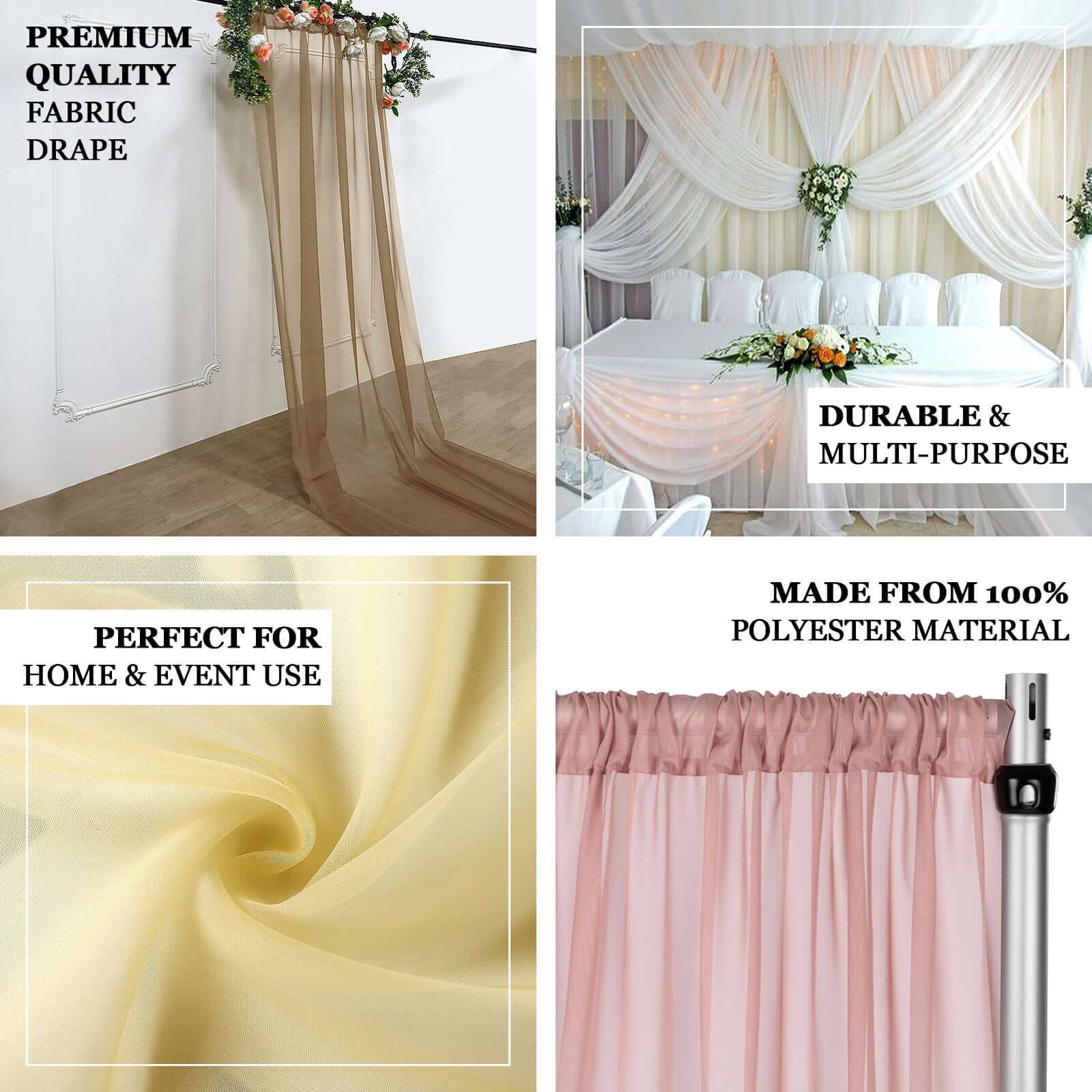 White Chiffon Drape Curtain, Durable Flame Resistant Backdrop Panel Ceiling Decoration With Rod Pocket 5ftx14ft - Image 4