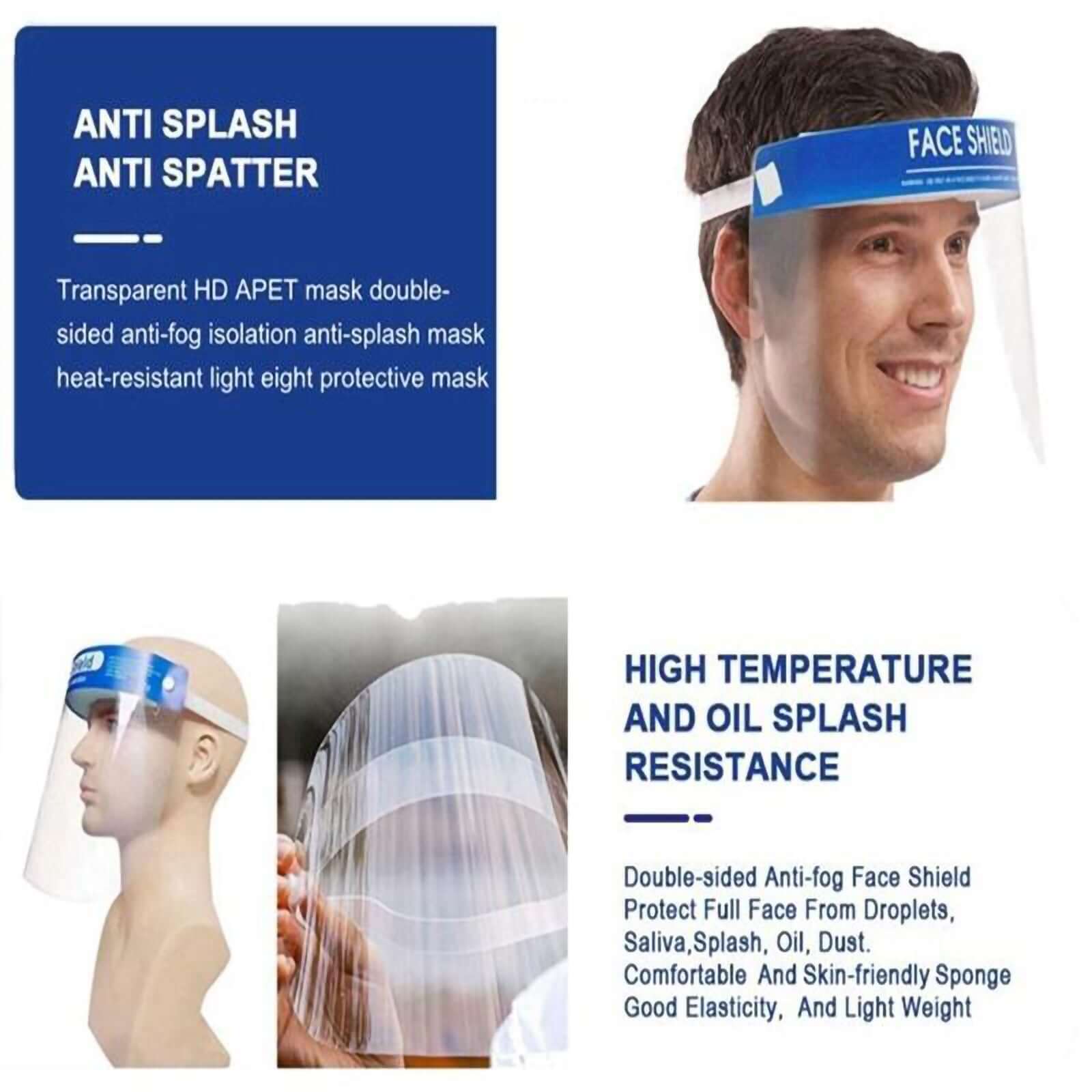 Protective Face Shield Mask, Sneeze Guard with Elastic Band and Comfort Sponge - Protects from Sneezing, Coughing, Splashes, Droplets - Image 4