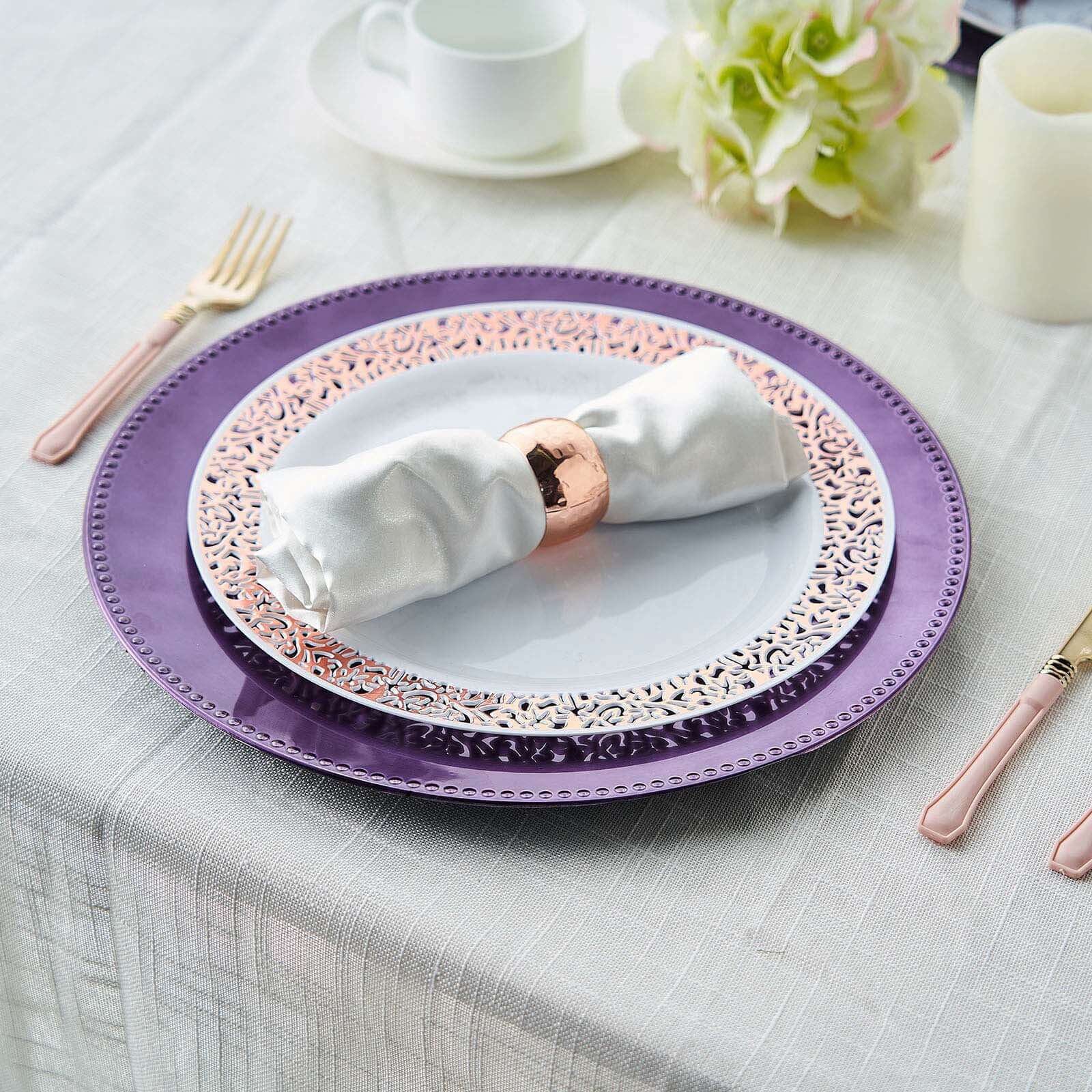 6-Pack Acrylic Charger Plates 13" Round Purple Beaded Rim - Dinner Charger Tabletop Decor - Image 2