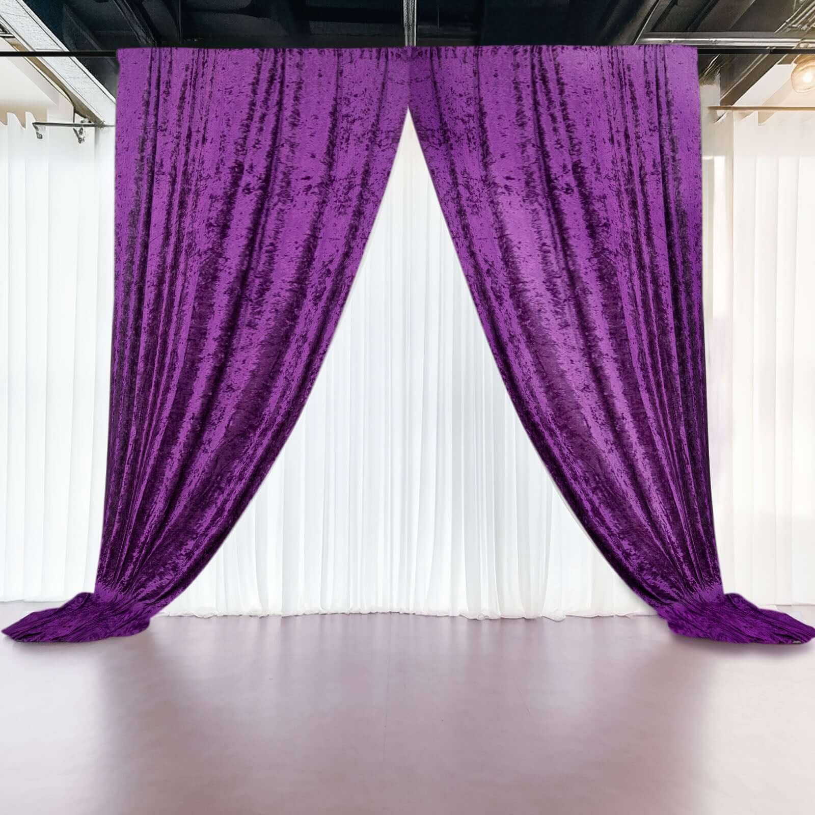 Crushed Velvet Backdrop Curtain – Purple 5ft x 12ft Event Drape with Rod Pocket, Privacy Panel for Photo Booths & Events - Image 2