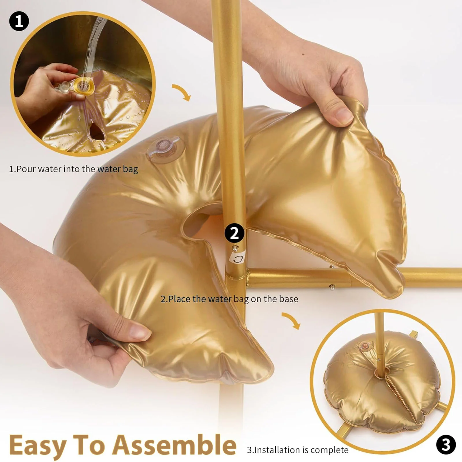 4 Pack Metallic Gold Water Bags – Heavy Duty Reusable PVC Fillable Base Weights for Balloon Columns & Arch Stand Support - 14" - Image 2