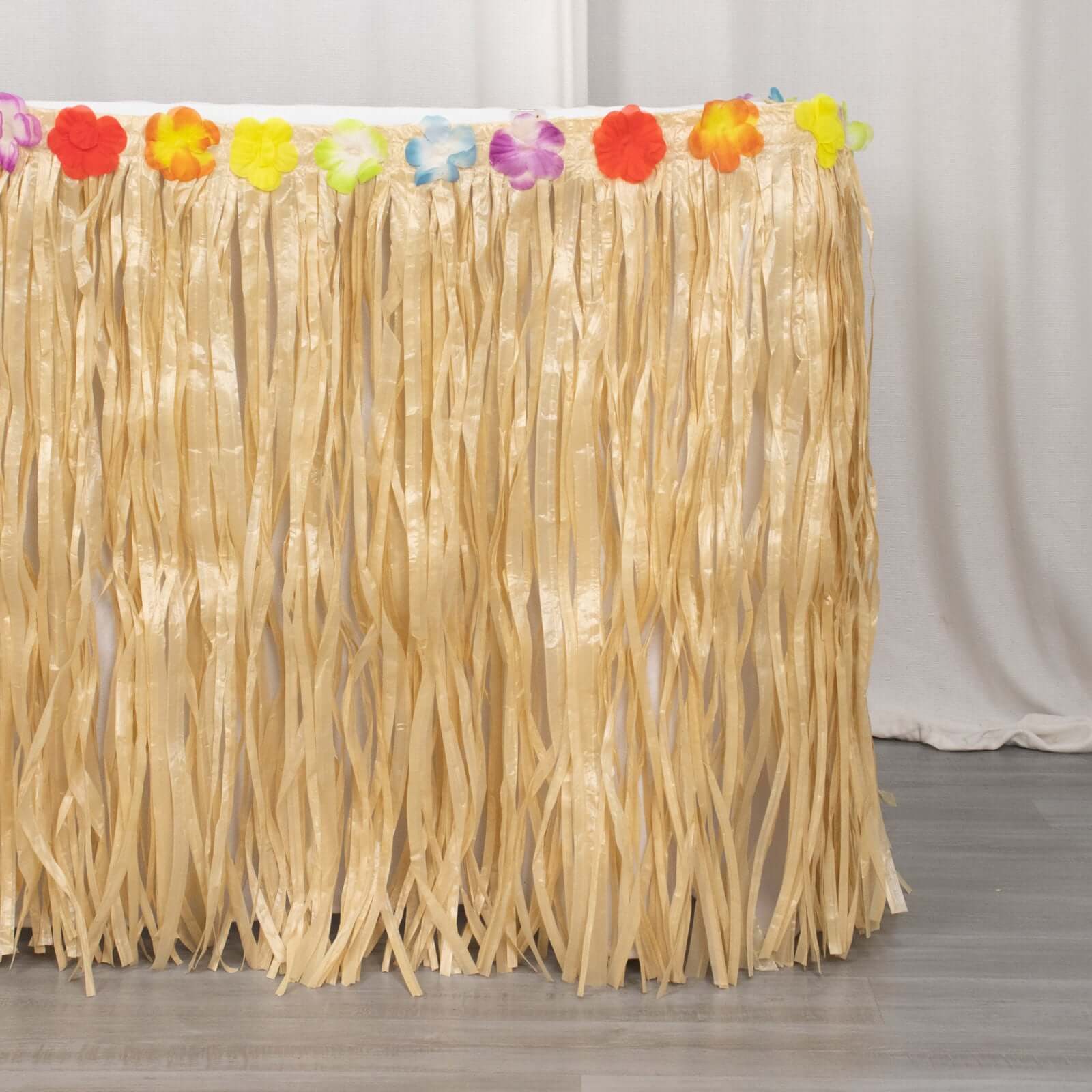Raffia Grass Table Skirt 9ft Natural - Luau Decorations for Hawaiian Themed Parties - Image 2