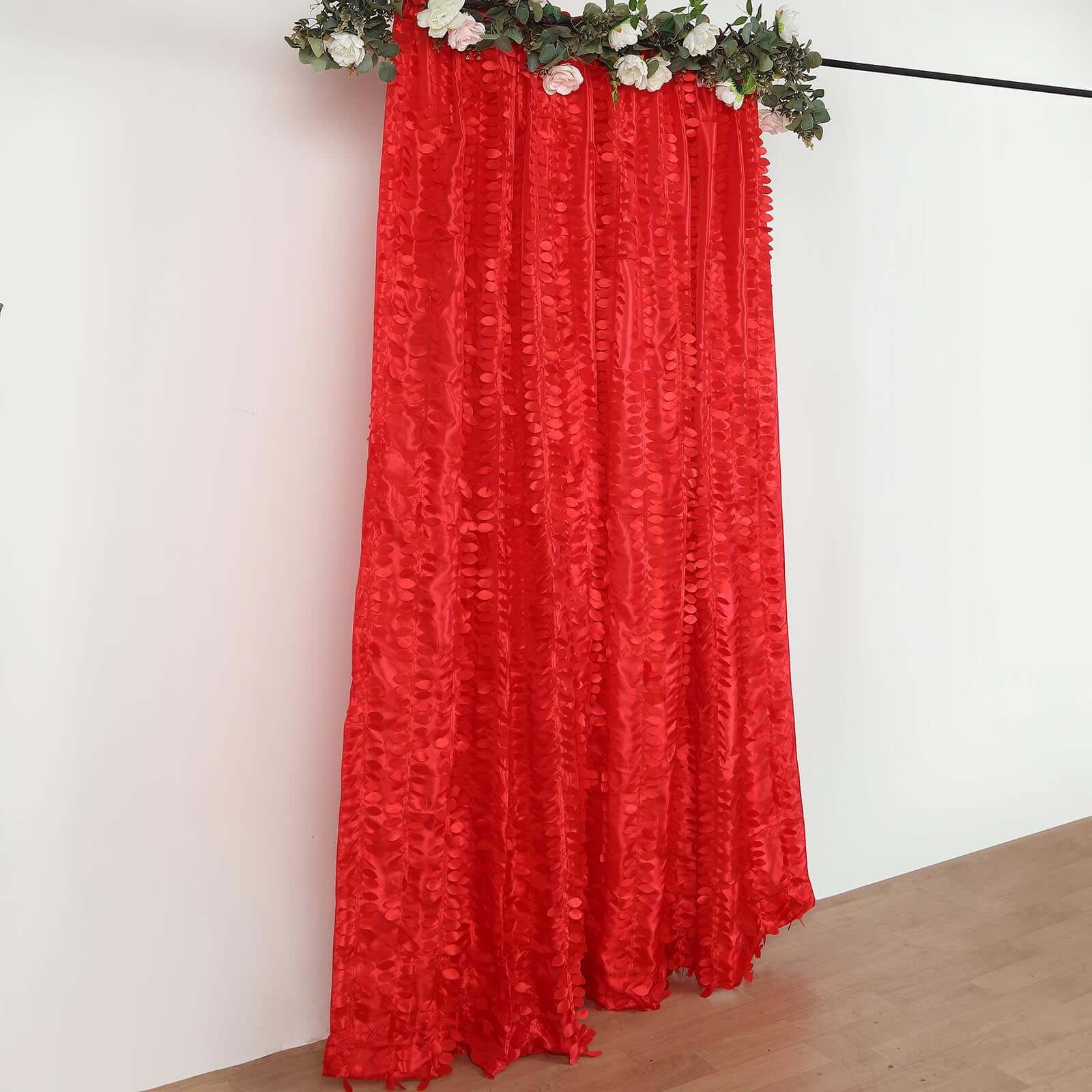 Red 3D Leaf Petal Taffeta Backdrop Drape Curtain, Photo Booth Event Divider Panel With Rod Pocket - 8ftx8ft - Image 6