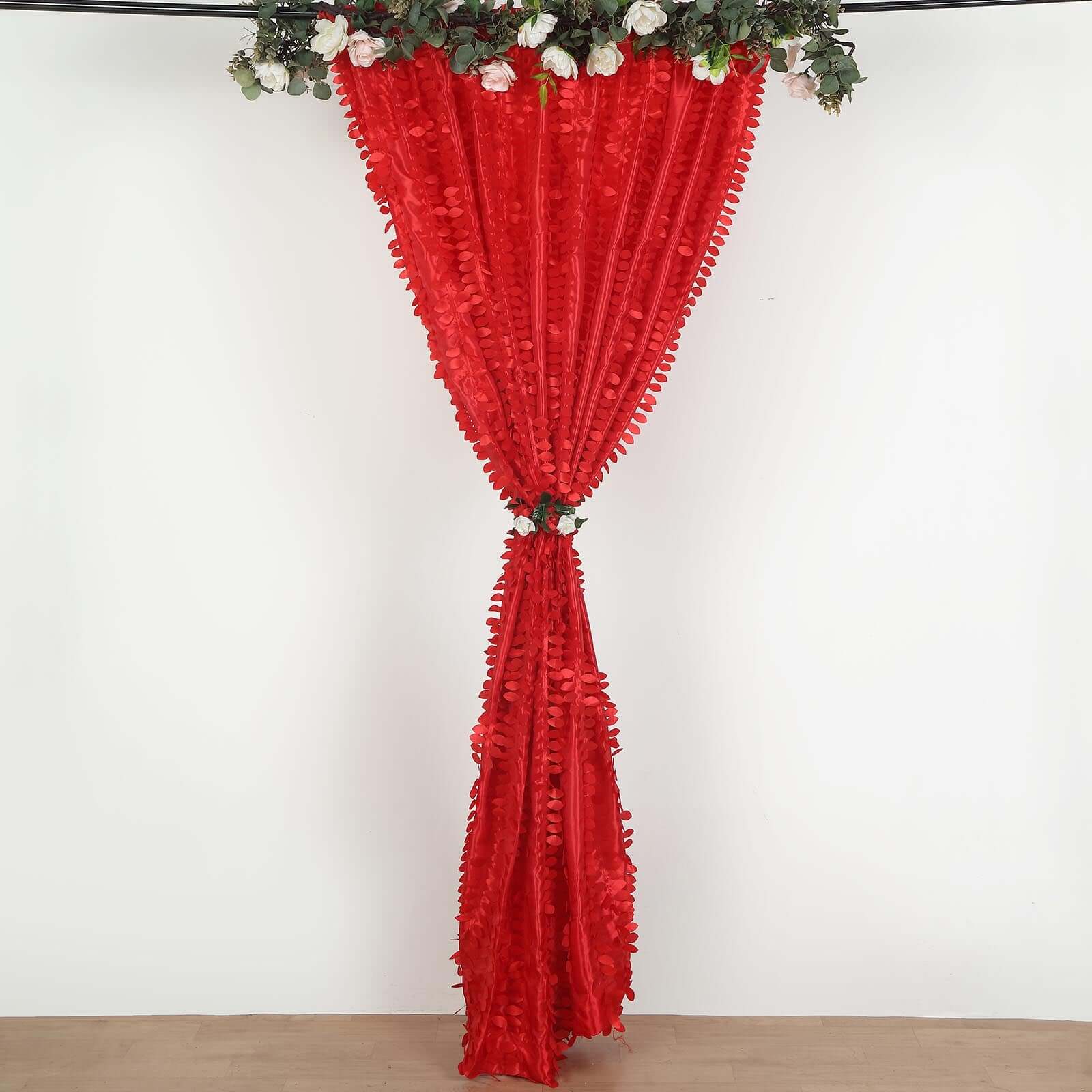 Red 3D Leaf Petal Taffeta Backdrop Drape Curtain, Photo Booth Event Divider Panel With Rod Pocket - 8ftx8ft - Image 8