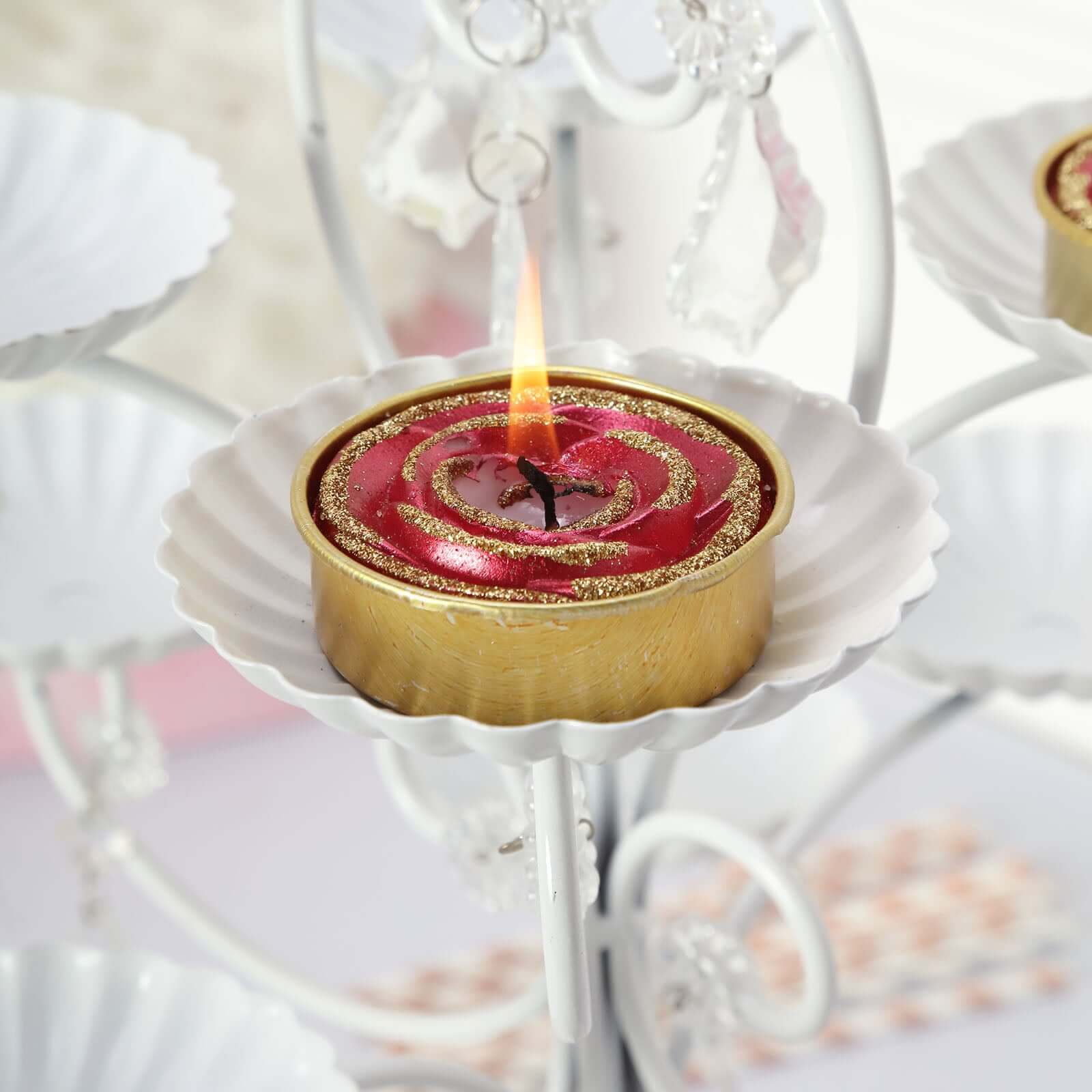 2-Pack Tealight Candles Glitter Rose Design Red/Gold - Unscented Dripless Wax for Romantic Decor - Image 11
