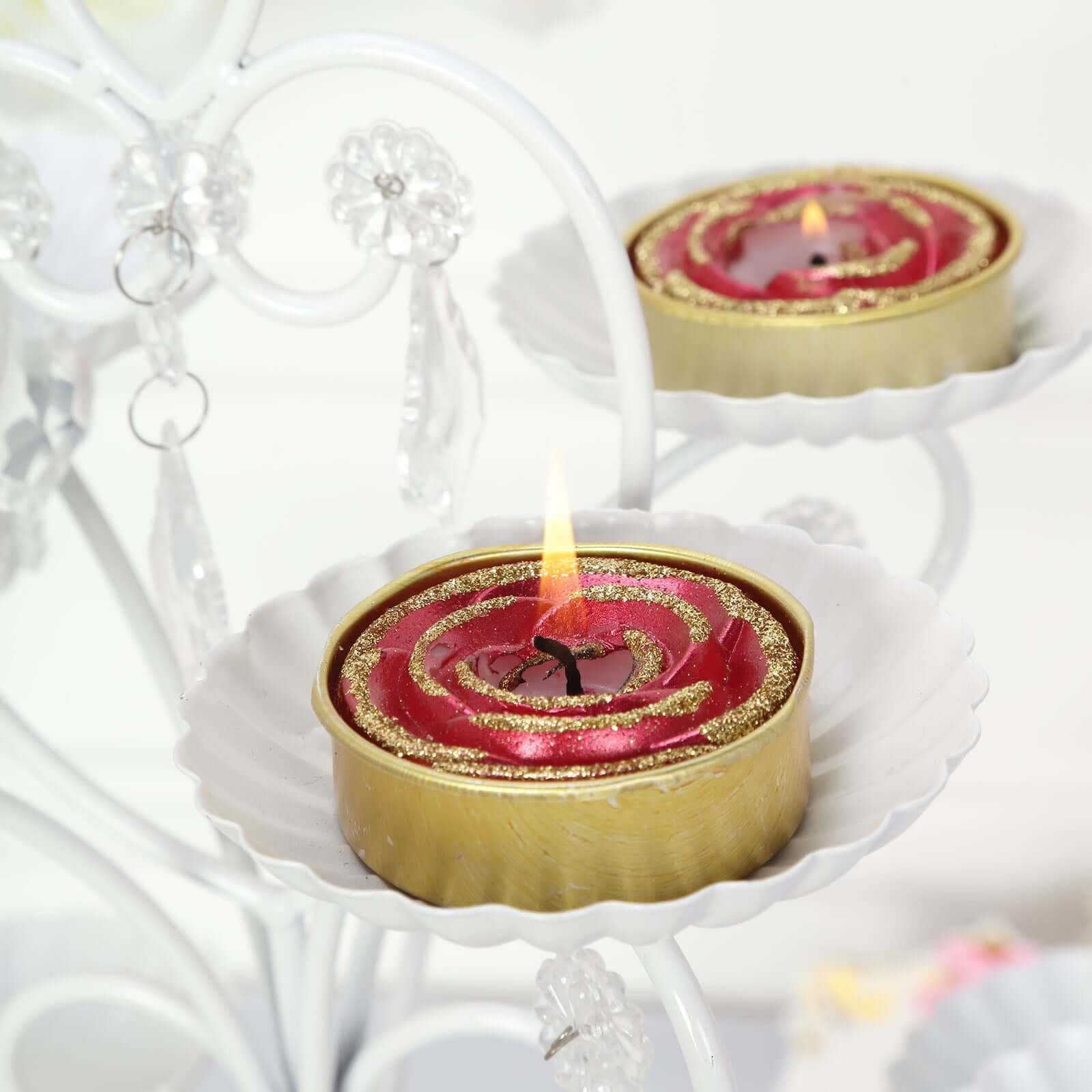 2-Pack Tealight Candles Glitter Rose Design Red/Gold - Unscented Dripless Wax for Romantic Decor - Image 13