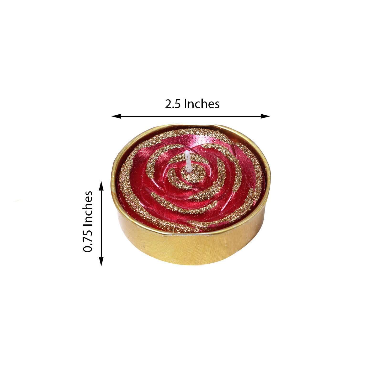 2-Pack Tealight Candles Glitter Rose Design Red/Gold - Unscented Dripless Wax for Romantic Decor - Image 3
