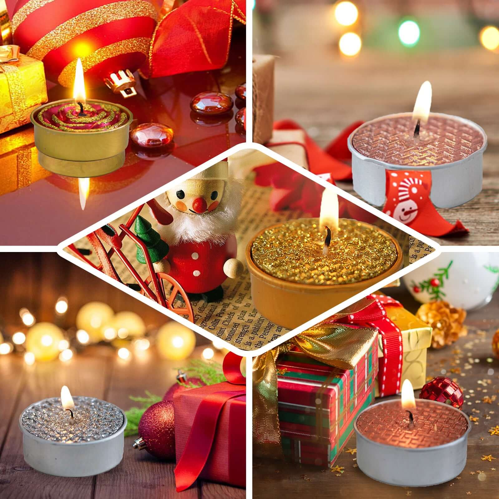 2-Pack Tealight Candles Glitter Rose Design Red/Gold - Unscented Dripless Wax for Romantic Decor - Image 5