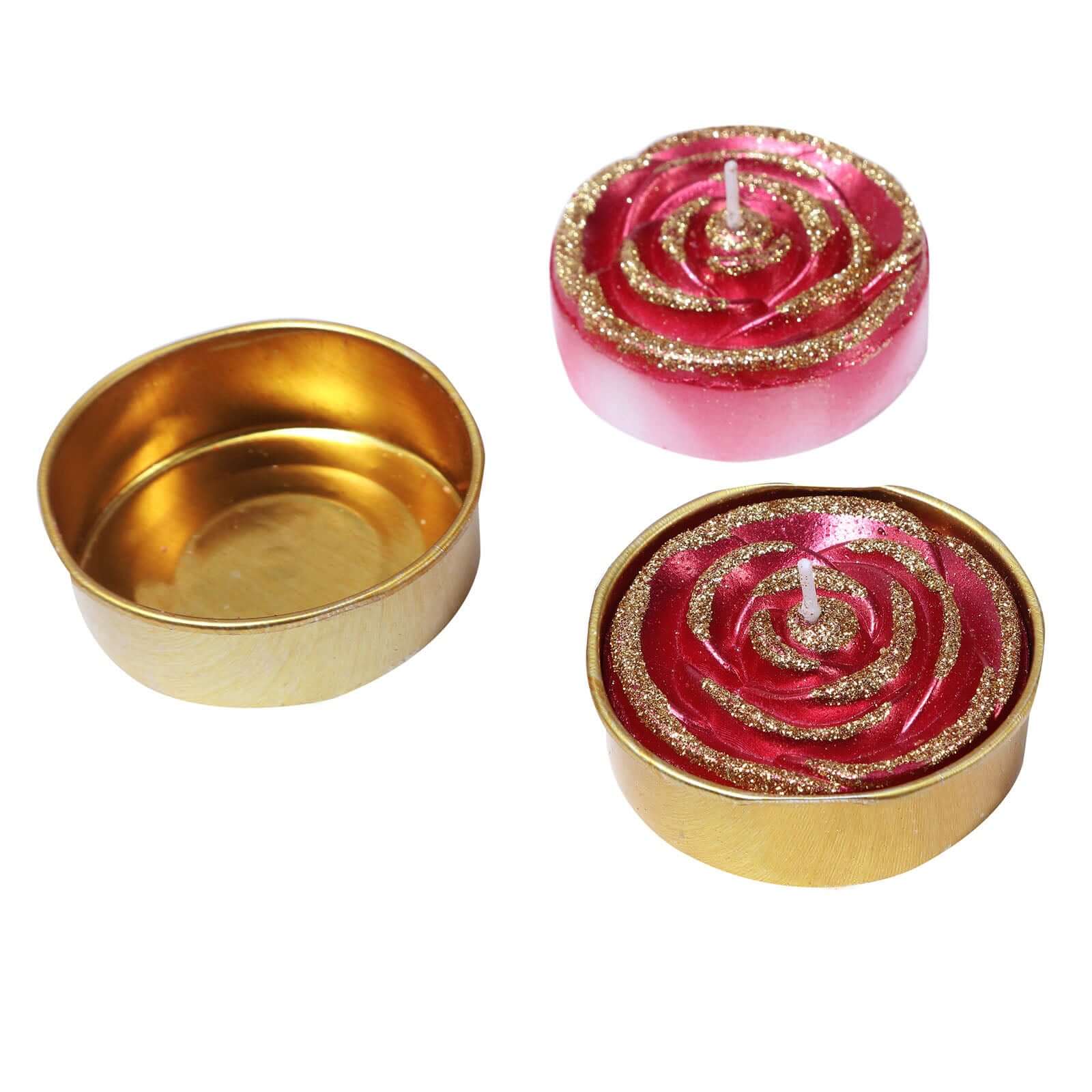 2-Pack Tealight Candles Glitter Rose Design Red/Gold - Unscented Dripless Wax for Romantic Decor - Image 7