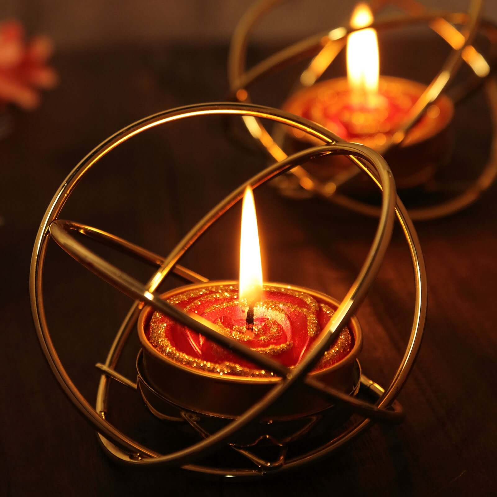 2-Pack Tealight Candles Glitter Rose Design Red/Gold - Unscented Dripless Wax for Romantic Decor - Image 8