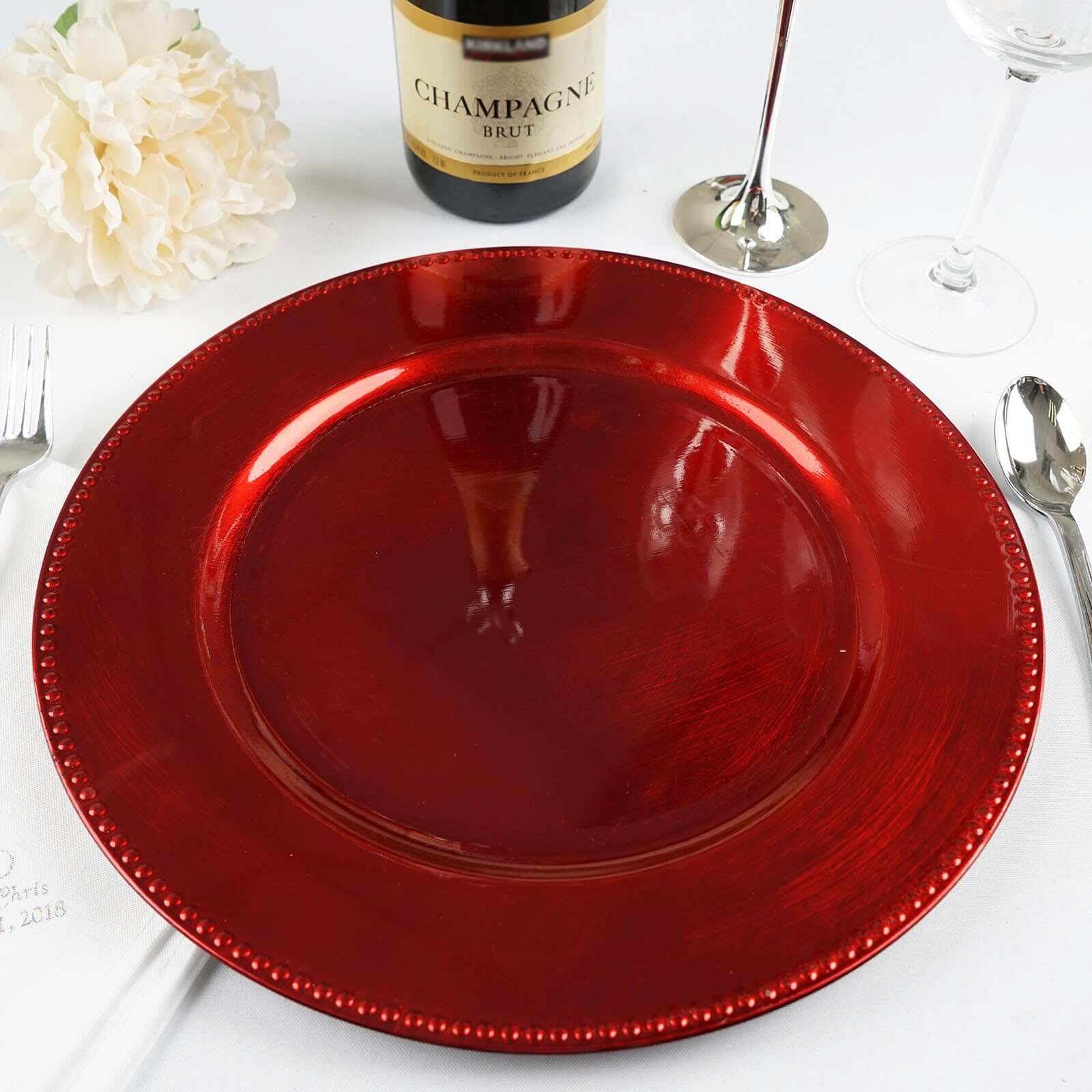 6-Pack Acrylic Charger Plates 13" Round Red Beaded Rim - Dinner Charger Tabletop Decor - Image 7