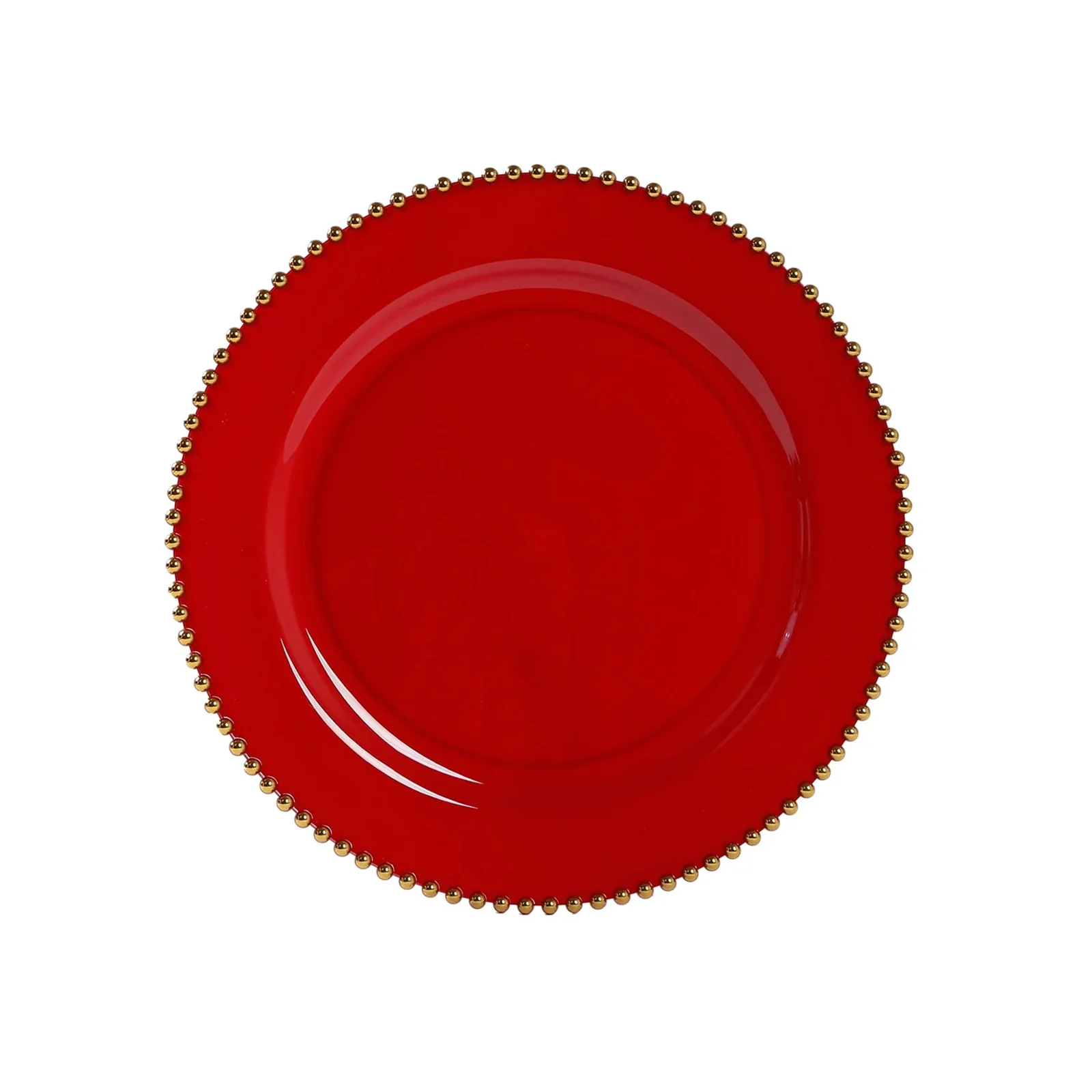 10-Pack Economy Plastic Charger Plates 13" Round Red with Gold Beaded Rim - Stylish Dinner Party Serving Plates - Image 5
