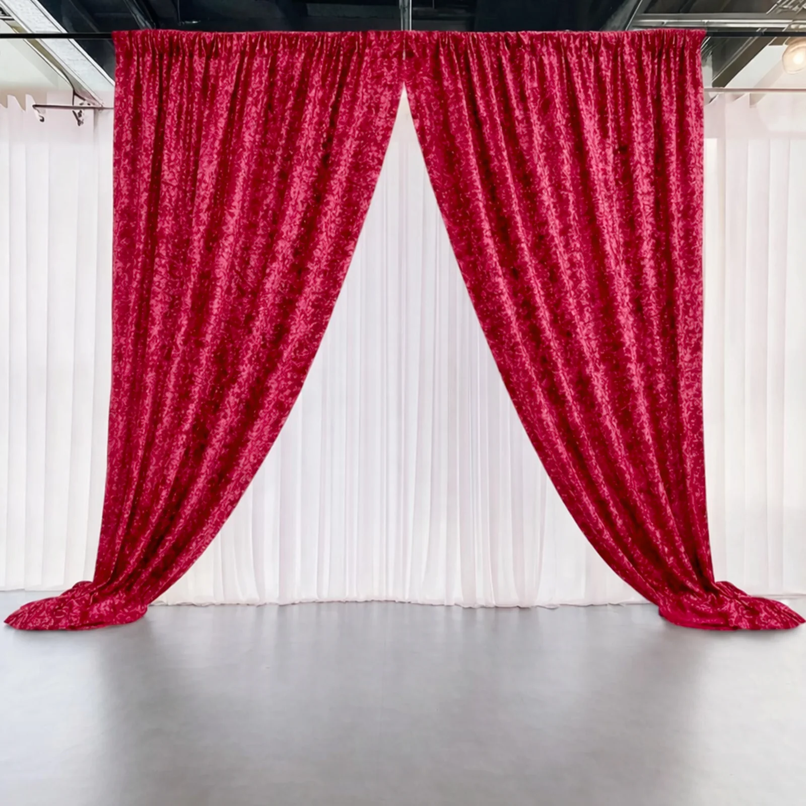 Crushed Velvet Backdrop Curtain – Red 5ft x 12ft Event Drape with Rod Pocket, Privacy Panel for Photo Booths & Events - Image 2