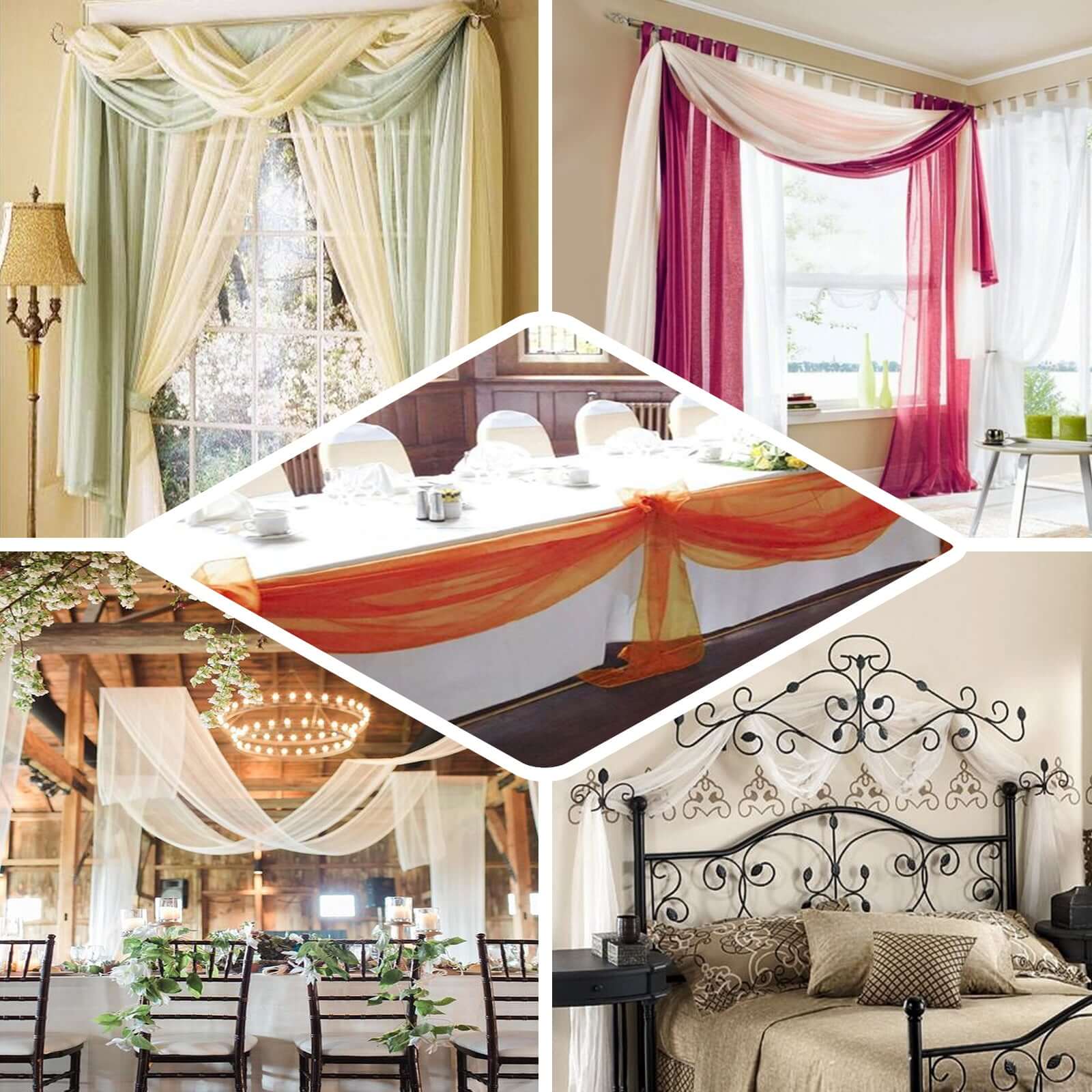 Red Sheer Organza Wedding Arch Draping Fabric, Long Curtain Backdrop Window Scarf Valance 18ft - Image 4