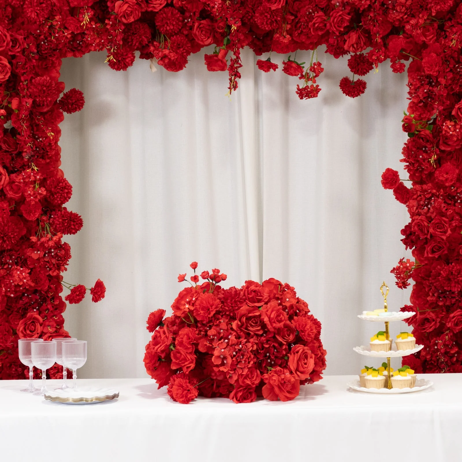 Pre-Arranged Silk Floral Centerpiece in Red, 22" Artificial Rose, Hydrangea & Chrysanthemum Flower Ball Bouquet for Event, Wedding - Image 2
