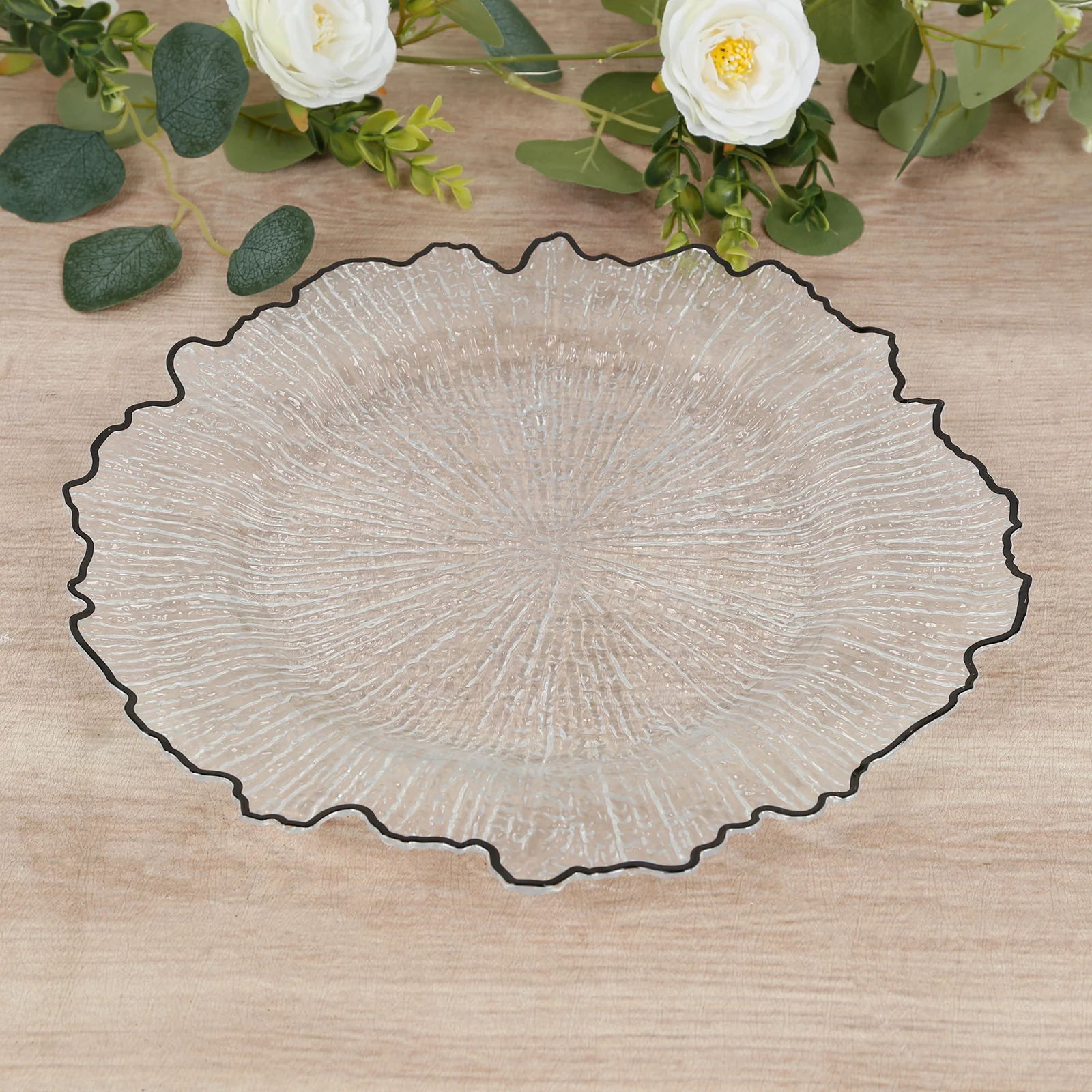 6-Pack Plastic Charger Plates 13", Round Clear Reef Design with Black Rim - Decorative Dinner Party Serving Plates - Image 4