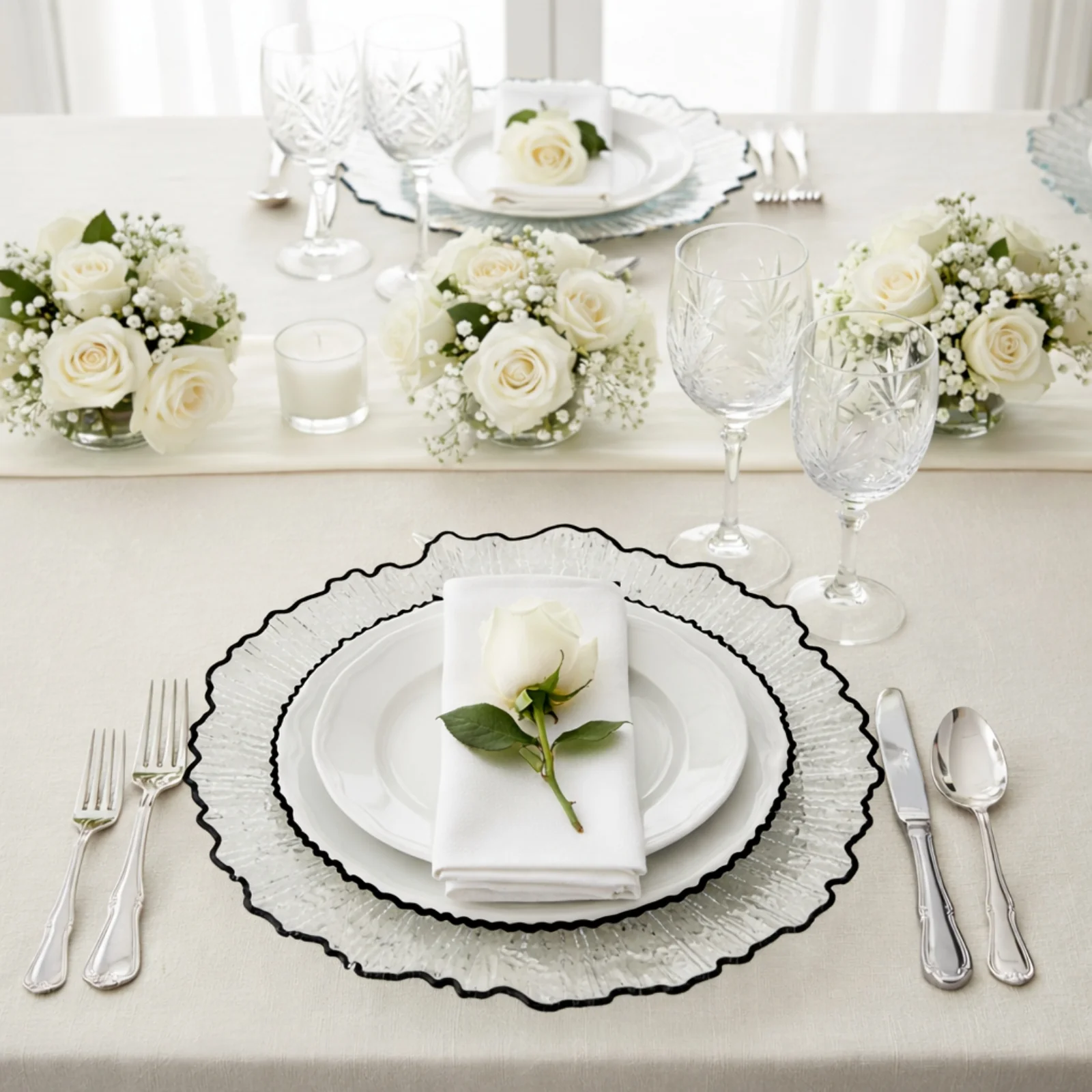 6-Pack Plastic Charger Plates 13", Round Clear Reef Design with Black Rim - Decorative Dinner Party Serving Plates - Image 7