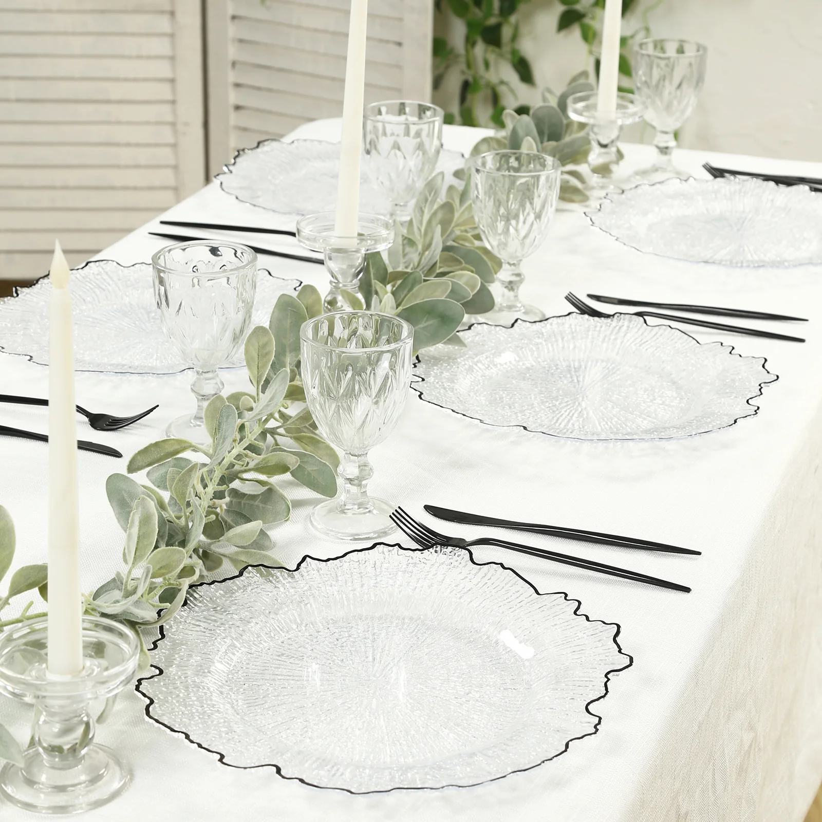 6-Pack Plastic Charger Plates 13", Round Clear Reef Design with Black Rim - Decorative Dinner Party Serving Plates - Image 8