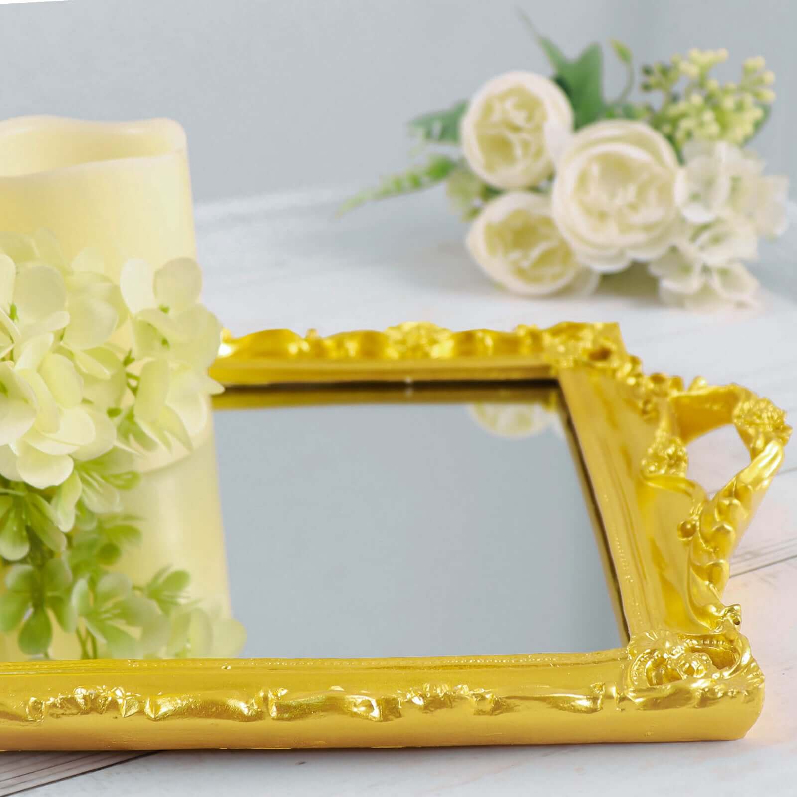Resin Mirrored Serving Tray 15"x10" Rectangle Metallic Gold with Baroque Design - Stylish Decorative Vanity Tray Centerpiece - Image 12