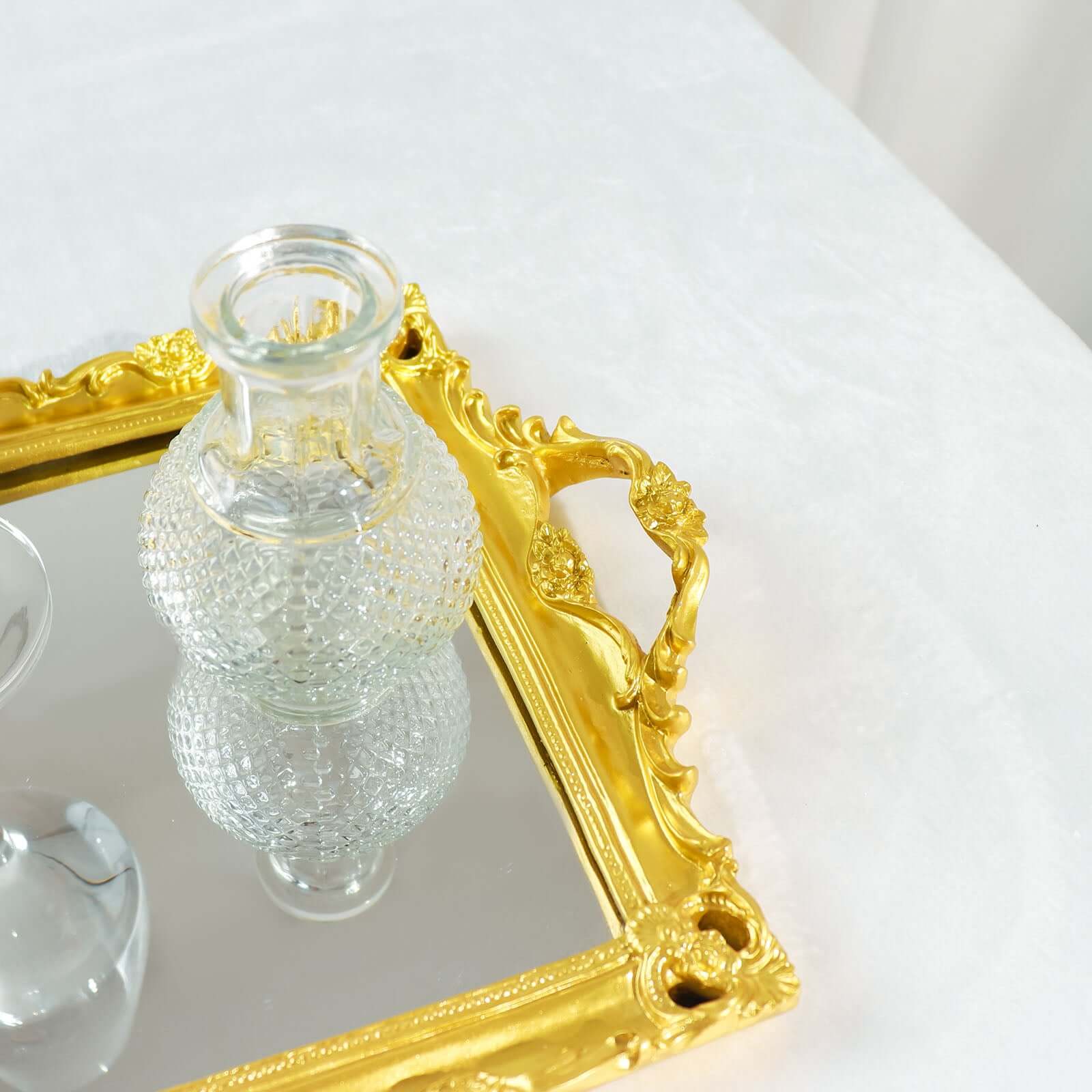 Resin Mirrored Serving Tray 15"x10" Rectangle Metallic Gold with Baroque Design - Stylish Decorative Vanity Tray Centerpiece - Image 14