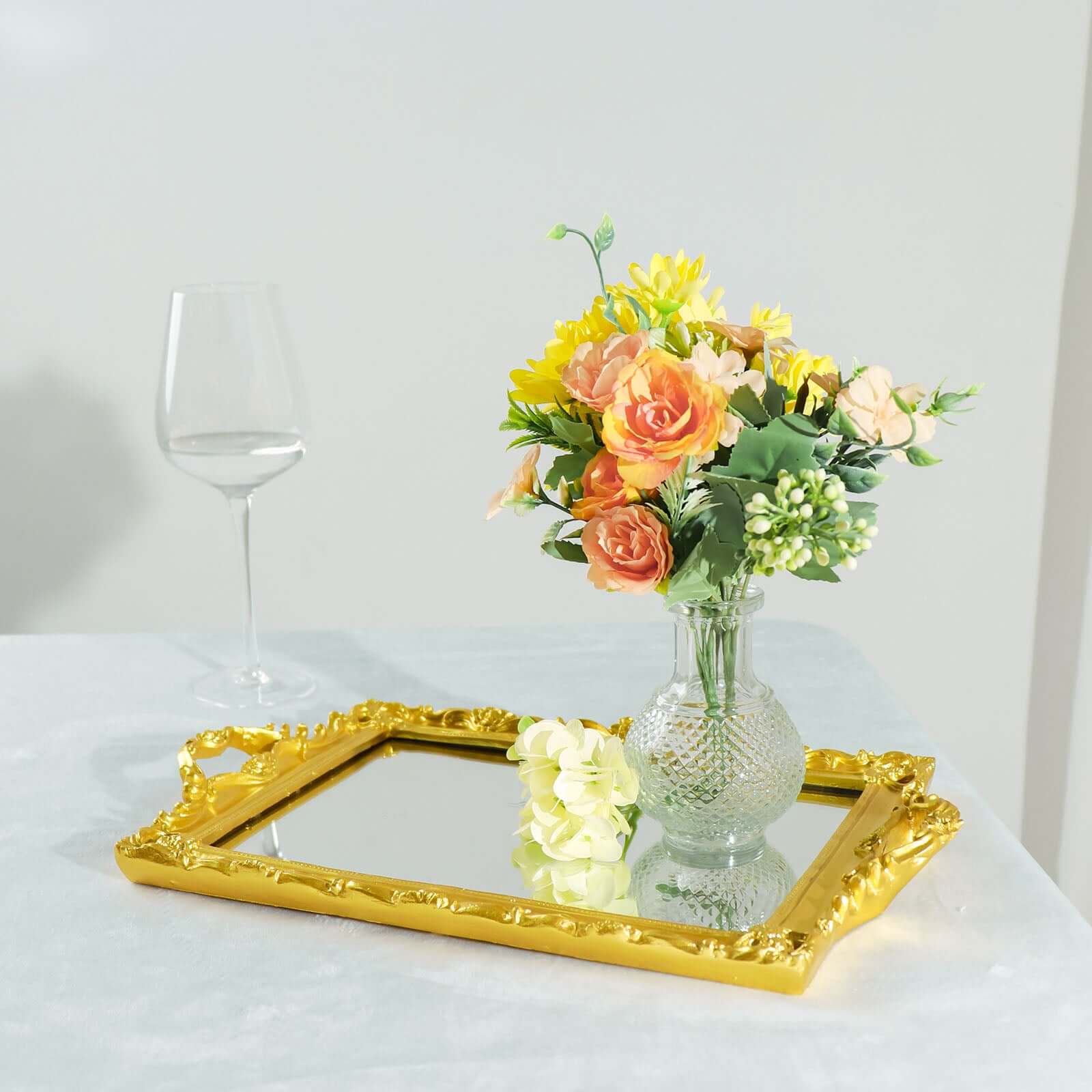 Resin Mirrored Serving Tray 15"x10" Rectangle Metallic Gold with Baroque Design - Stylish Decorative Vanity Tray Centerpiece - Image 15