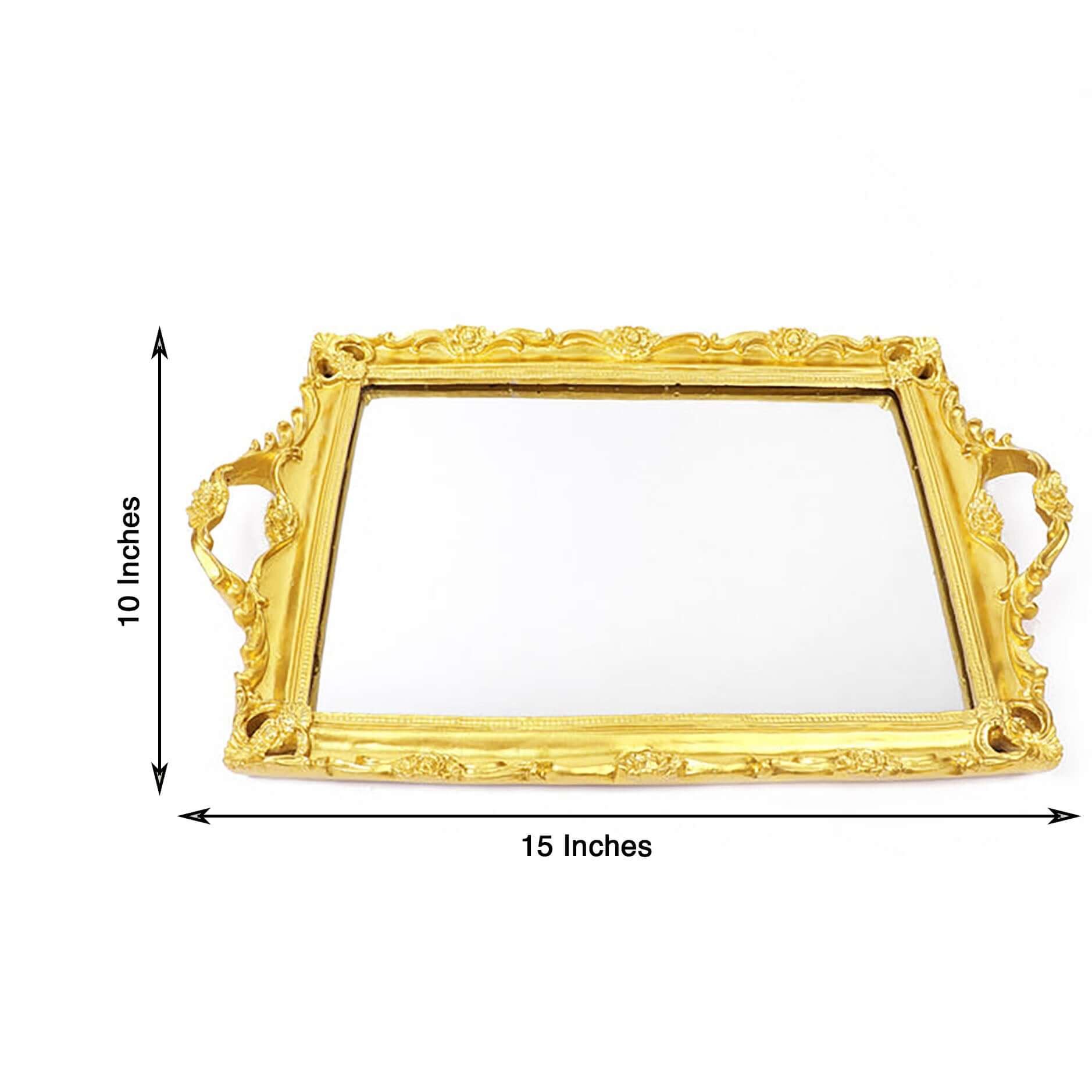 Resin Mirrored Serving Tray 15"x10" Rectangle Metallic Gold with Baroque Design - Stylish Decorative Vanity Tray Centerpiece - Image 3