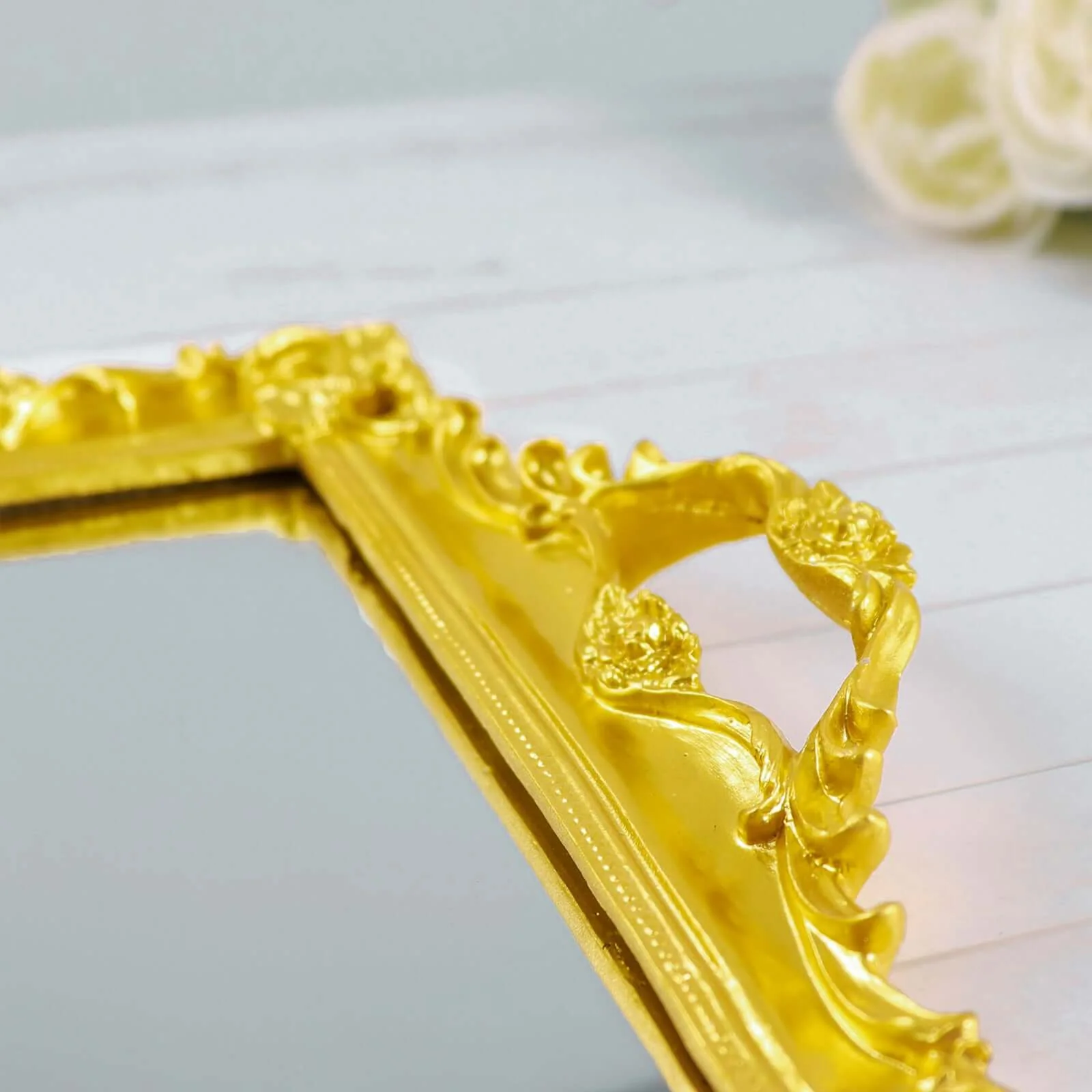 Resin Mirrored Serving Tray 15"x10" Rectangle Metallic Gold with Baroque Design - Stylish Decorative Vanity Tray Centerpiece - Image 8