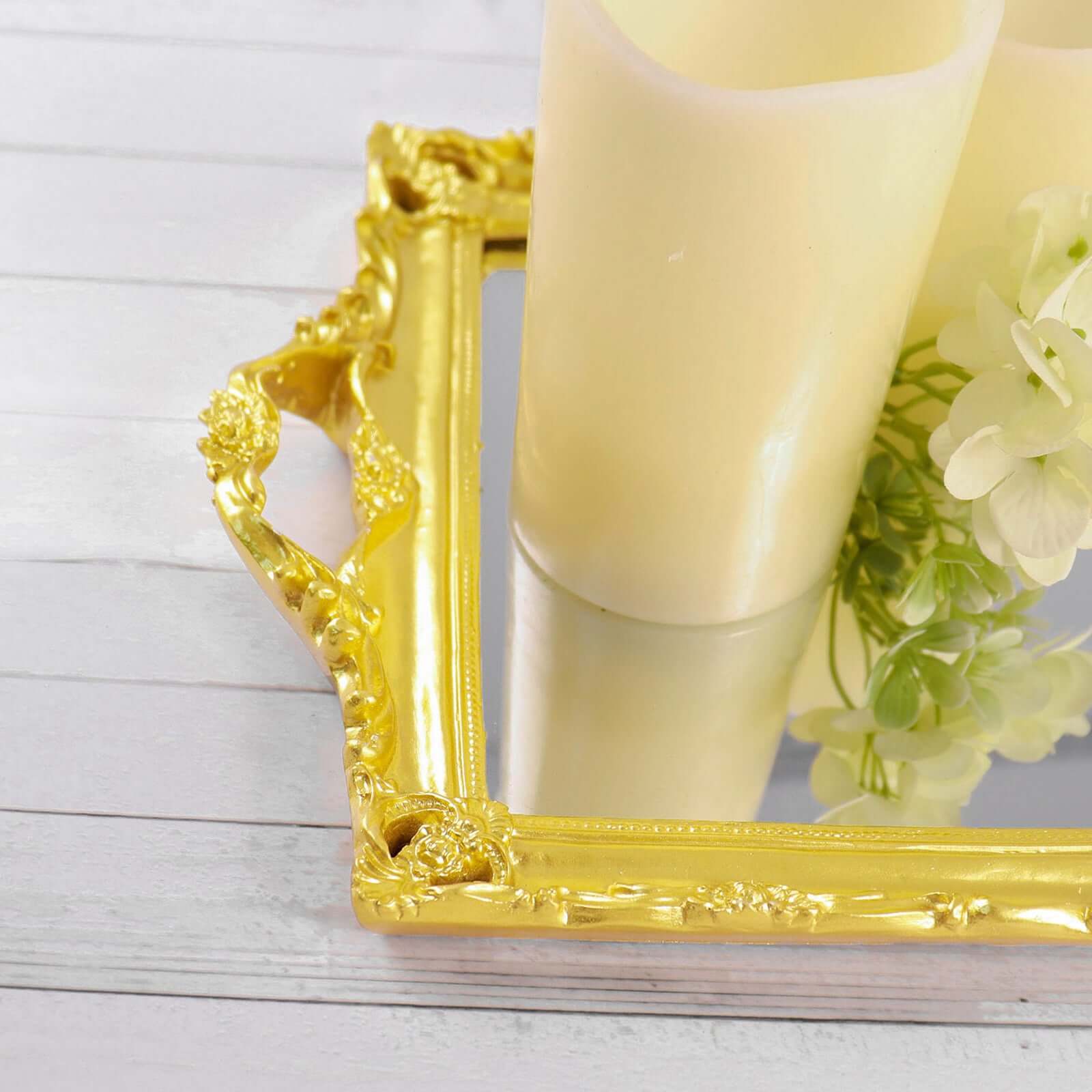 Resin Mirrored Serving Tray 15"x10" Rectangle Metallic Gold with Baroque Design - Stylish Decorative Vanity Tray Centerpiece - Image 9