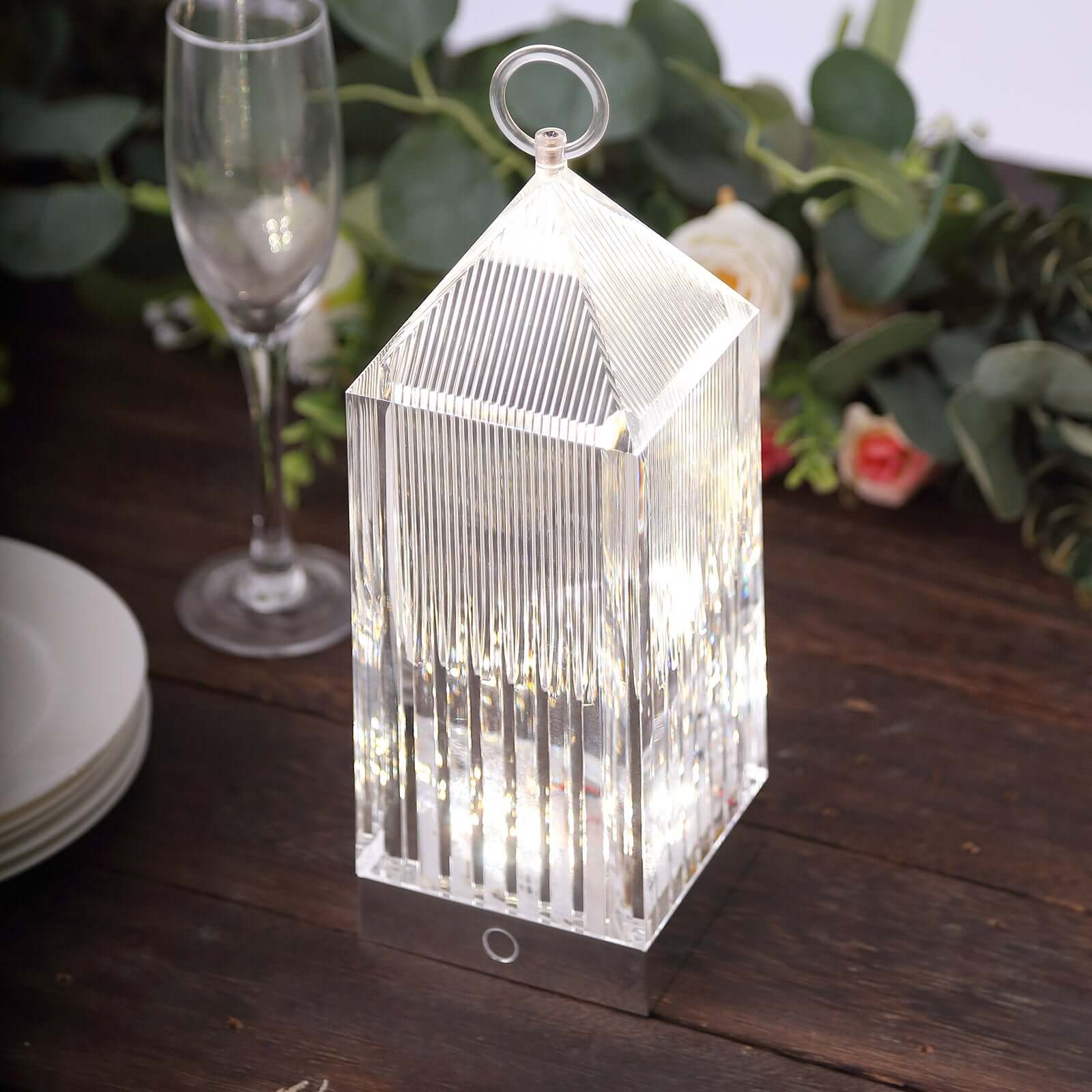 Retro Lighthouse Acrylic LED Lantern Table Lamp 11" Crystal Design - Rechargeable Touch Control Decorative Night Light