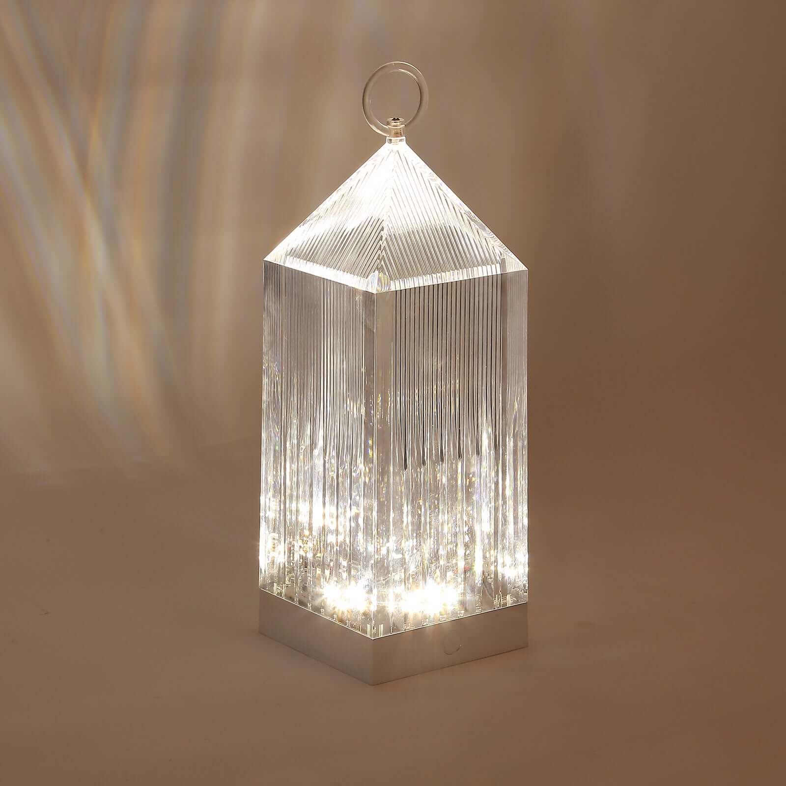 Retro Lighthouse Acrylic LED Lantern Table Lamp 11" Crystal Design - Rechargeable Touch Control Decorative Night Light - Image 2