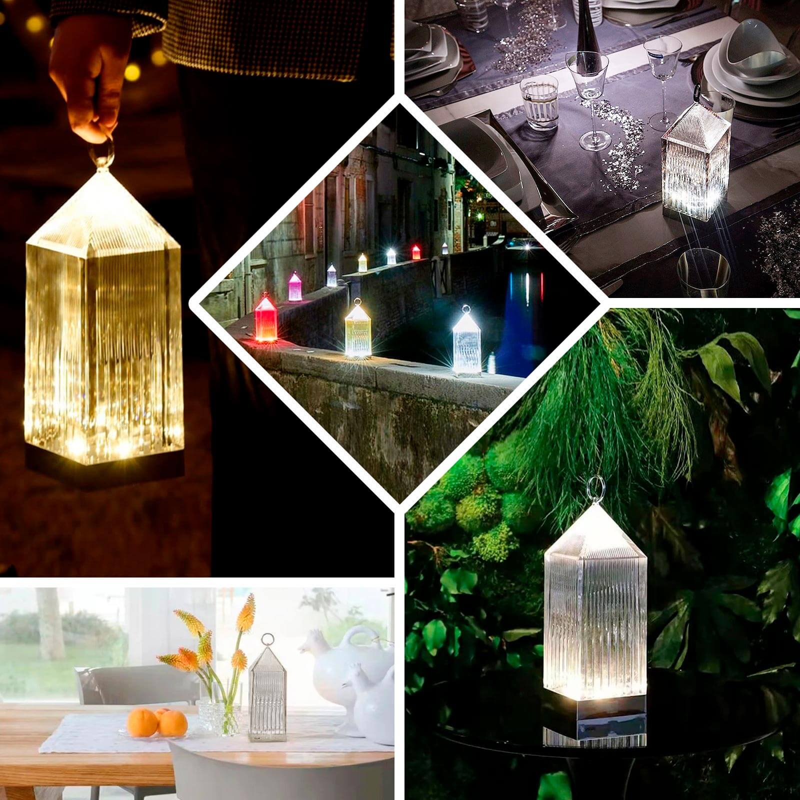Retro Lighthouse Acrylic LED Lantern Table Lamp 11" Crystal Design - Rechargeable Touch Control Decorative Night Light - Image 5
