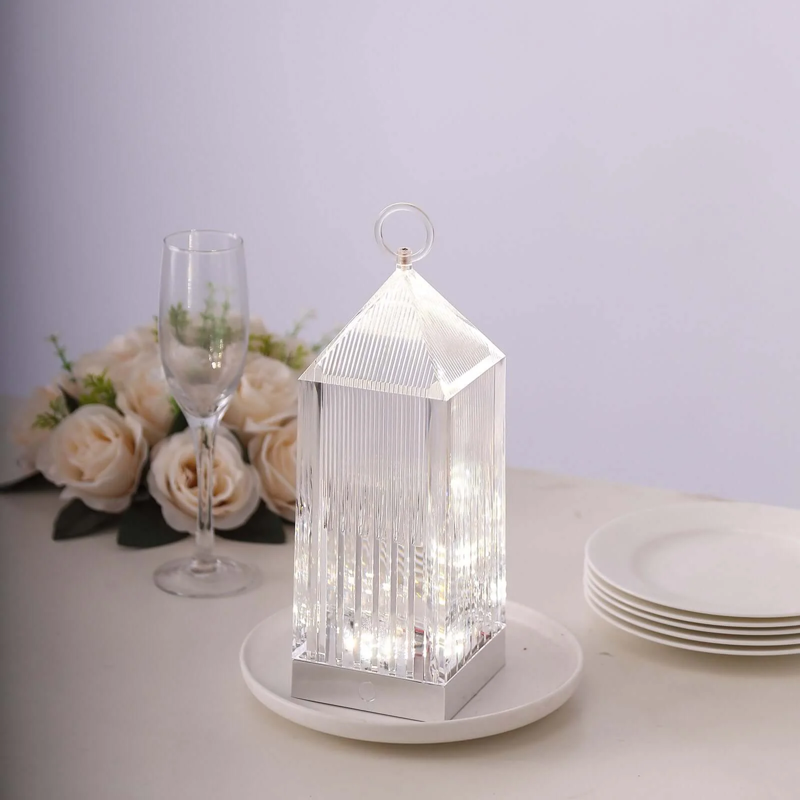 Retro Lighthouse Acrylic LED Lantern Table Lamp 11" Crystal Design - Rechargeable Touch Control Decorative Night Light - Image 6