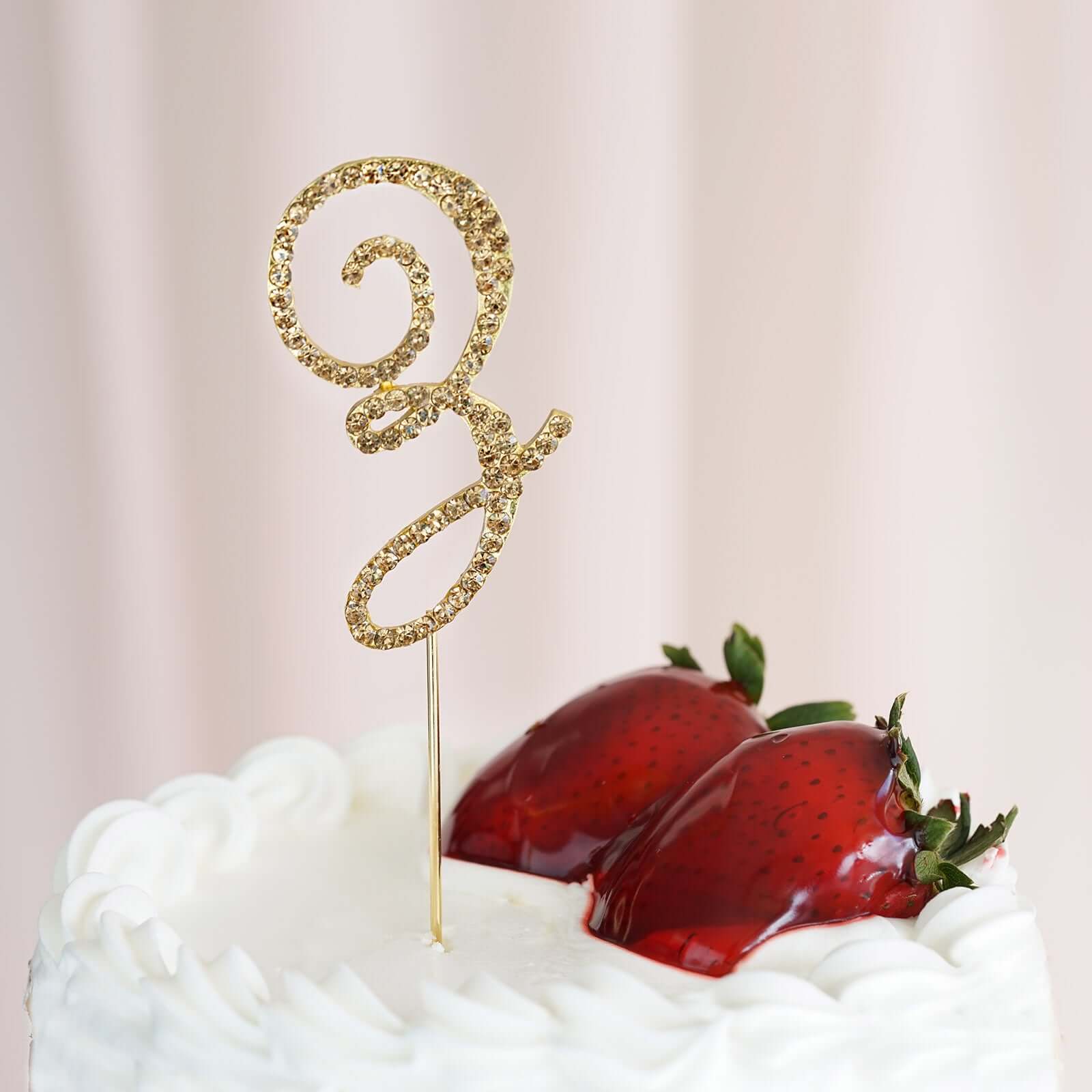 Rhinestone Cake Toppers 2.5" Gold Monogram Letter and Number Design - Stylish Wedding Cake Decorations - Image 2