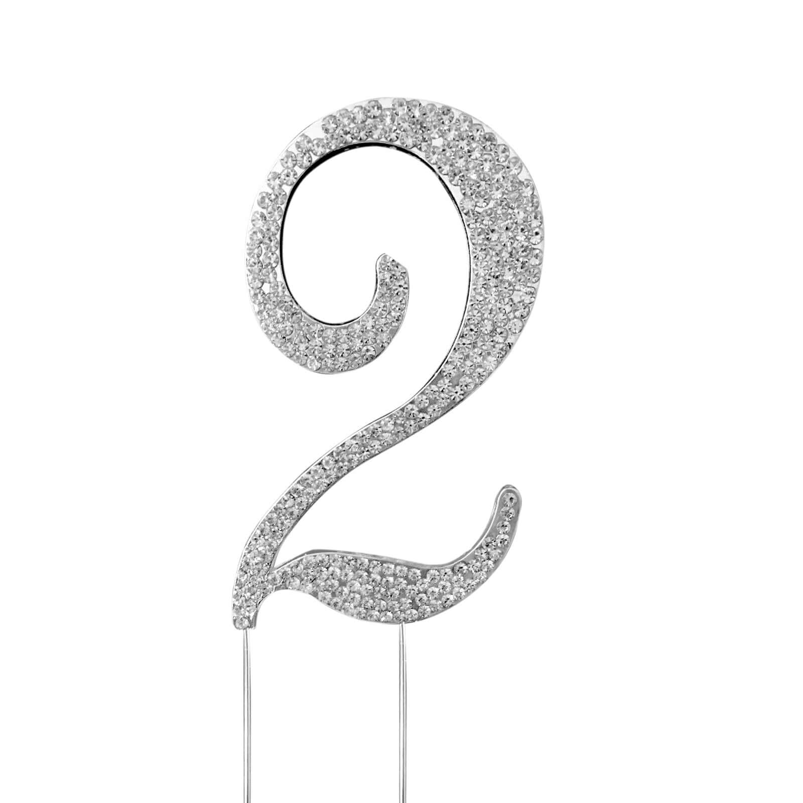 Rhinestone Cake Toppers 2.5" Silver Monogram Letter and Number Design - Decorative Wedding Cake Decorations - Image 9